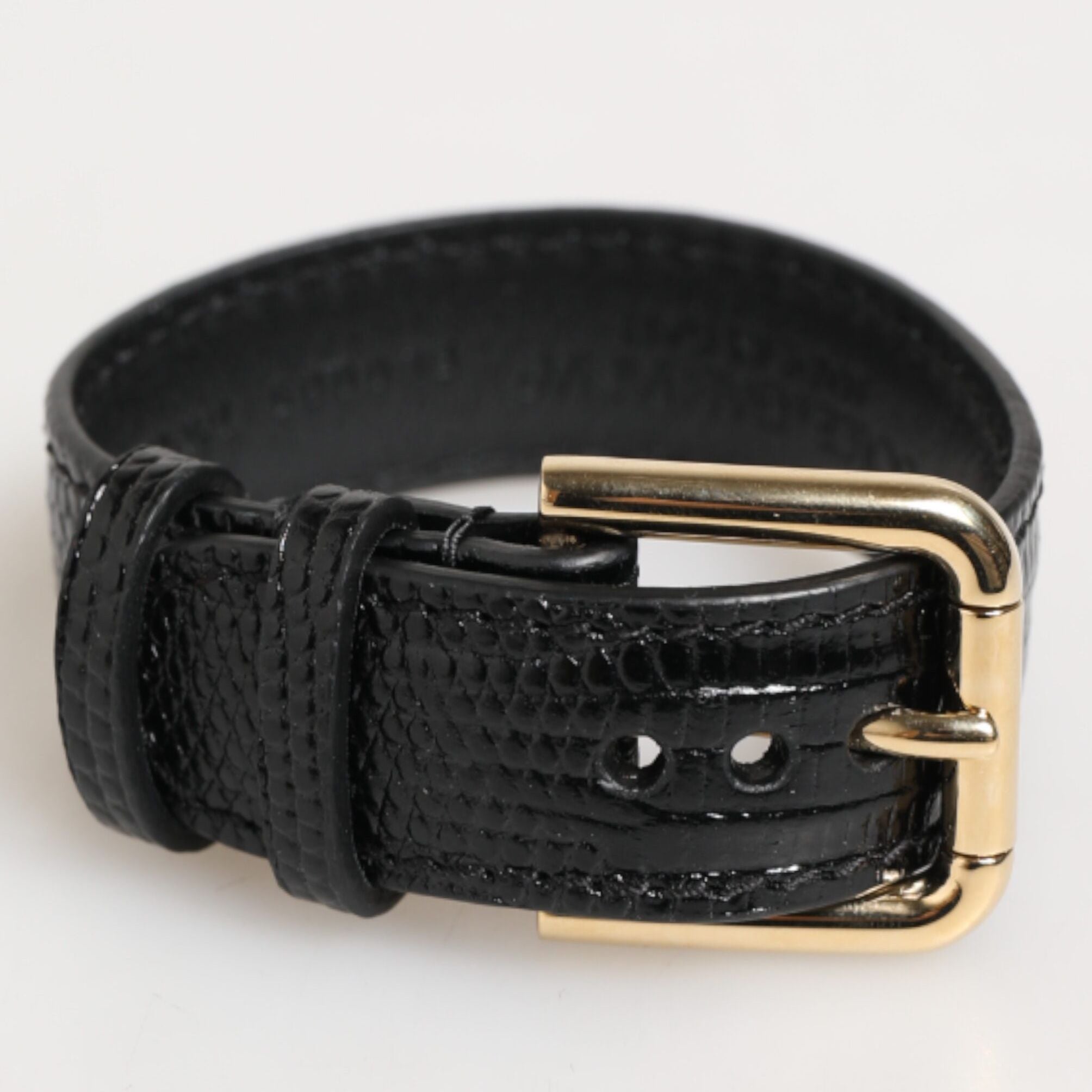 Dolce & Gabbana Black Embossed Leather Gold Buckle Belt Strap Bracelet