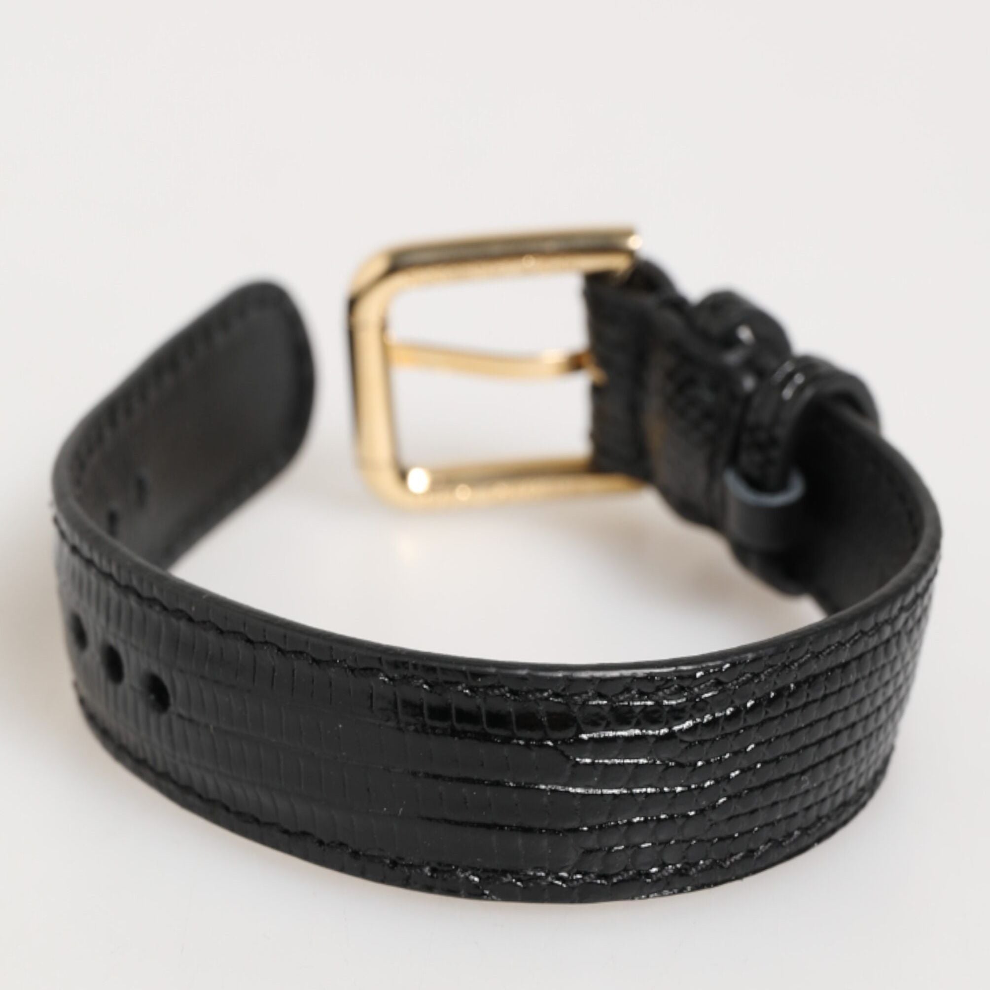Dolce & Gabbana Black Embossed Leather Gold Buckle Belt Strap Bracelet