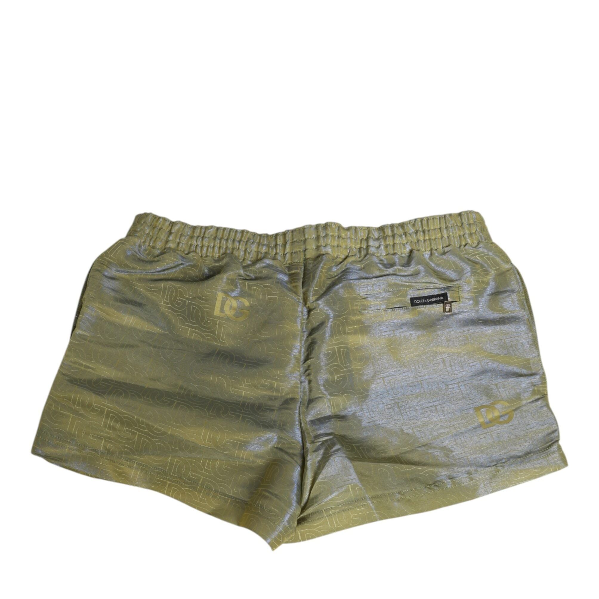Dolce & Gabbana Green Polyester Metallic Logo Print Men Swimwear