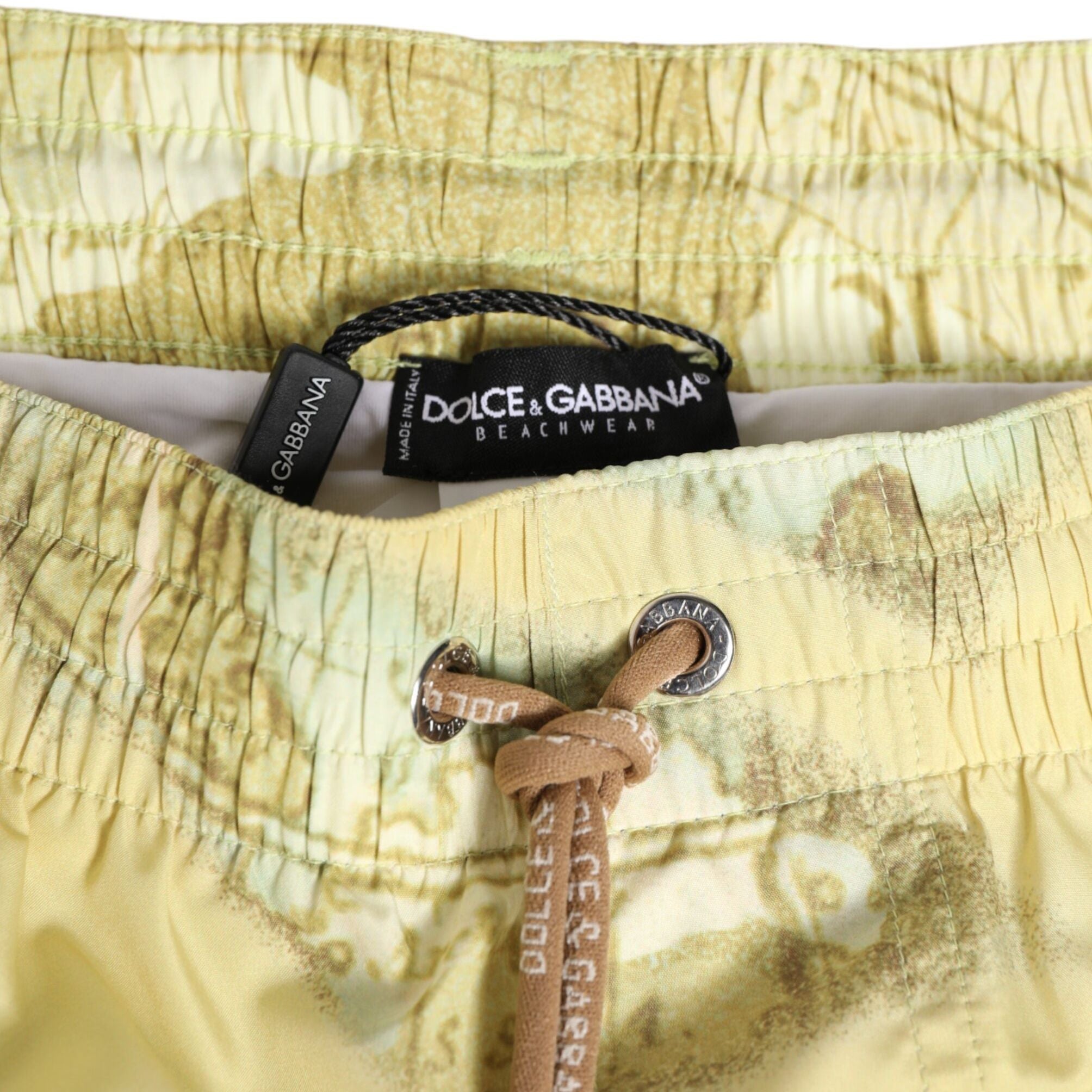 Dolce & Gabbana Yellow World Map Polyester Elastic Waistband Swimwear