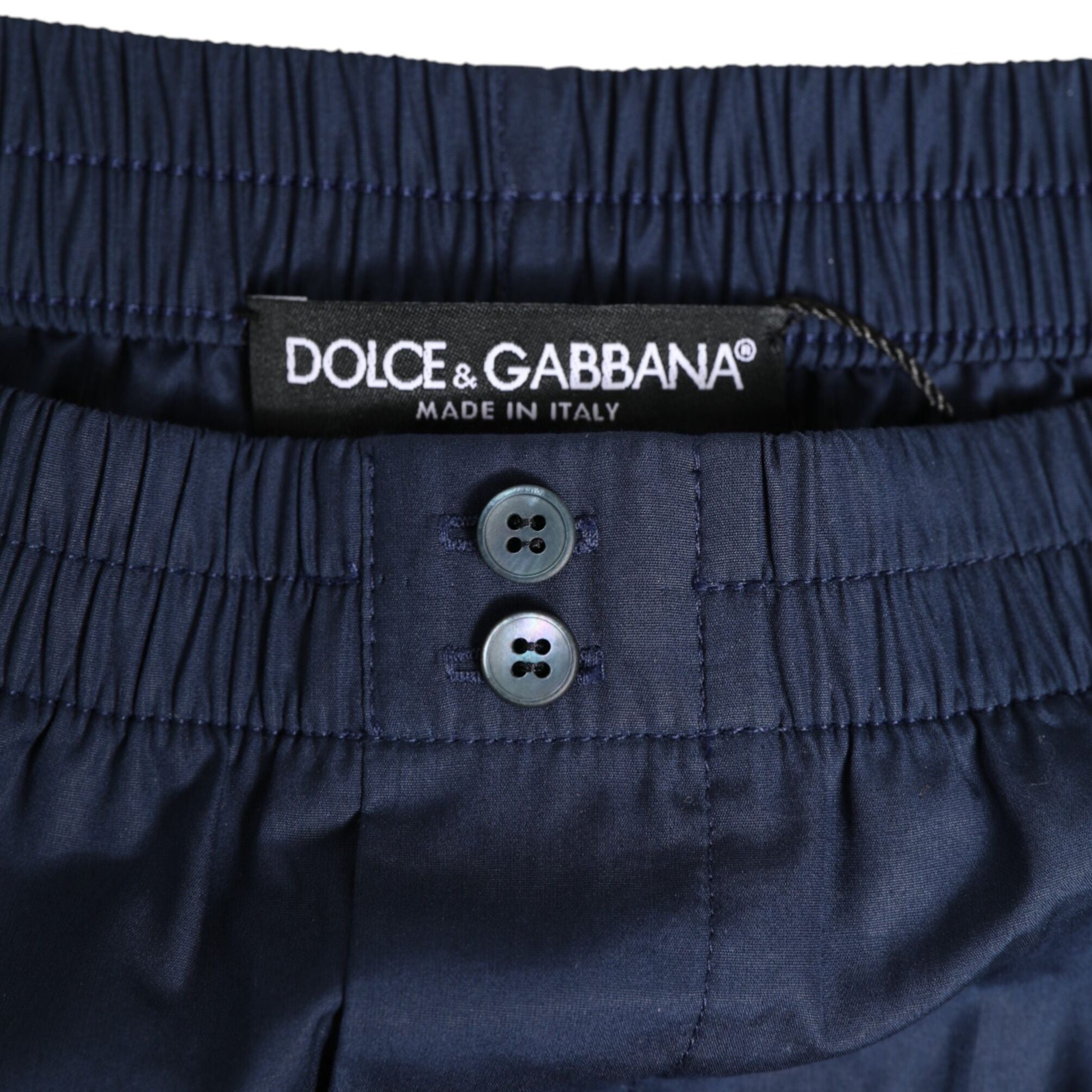 Dolce & Gabbana Navy Blue Cotton Elastic Waistband Button Swimwear