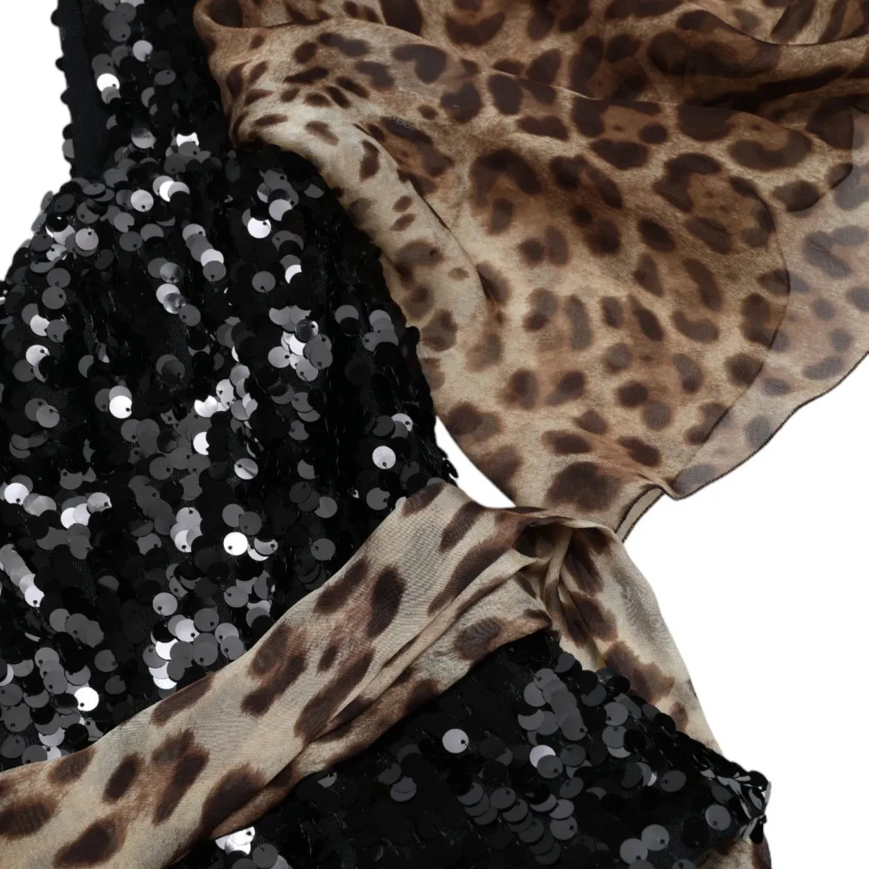 Dolce & Gabbana Leopard Print Silk Sequin Ruffle Maxi Dress