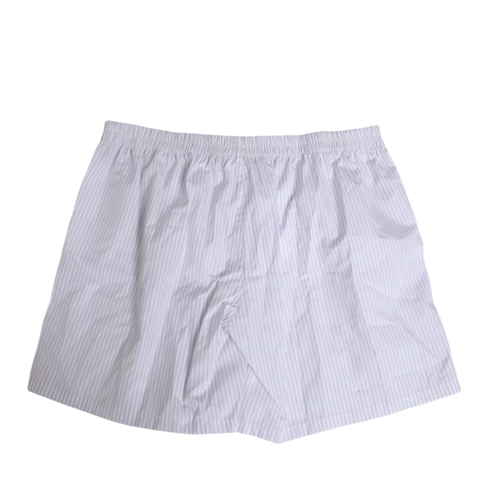 Dolce & Gabbana White Blue Cotton Striped Button Fly Shorts Swimwear