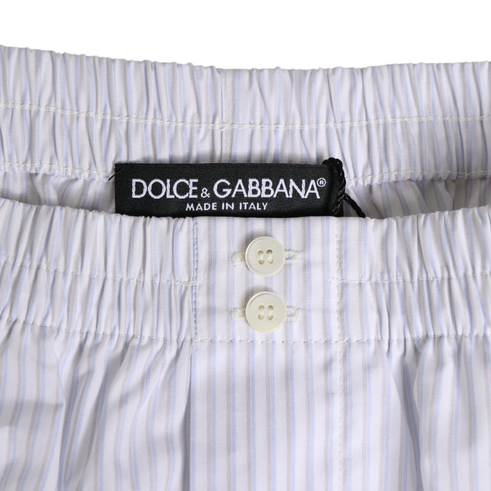 Dolce & Gabbana White Blue Cotton Striped Button Fly Shorts Swimwear