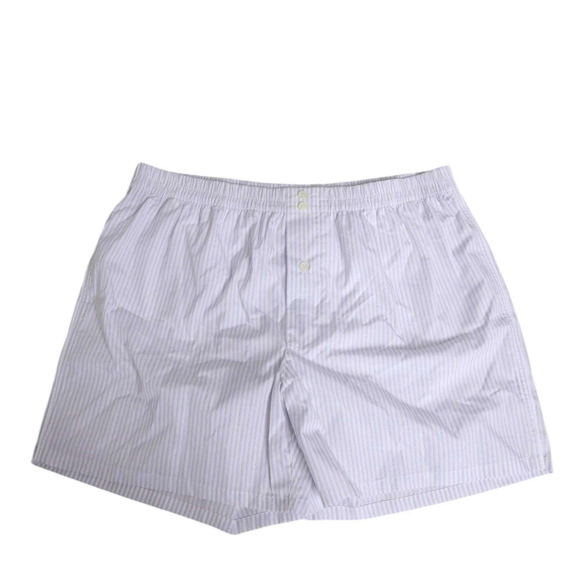 Dolce & Gabbana White Blue Cotton Striped Button Fly Shorts Swimwear