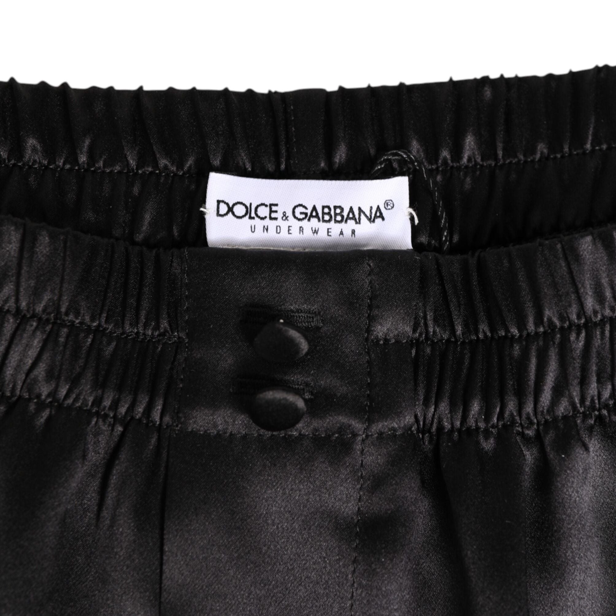 Dolce & Gabbana Black Silk Satin Elastic Men Boxer Short Swimwear