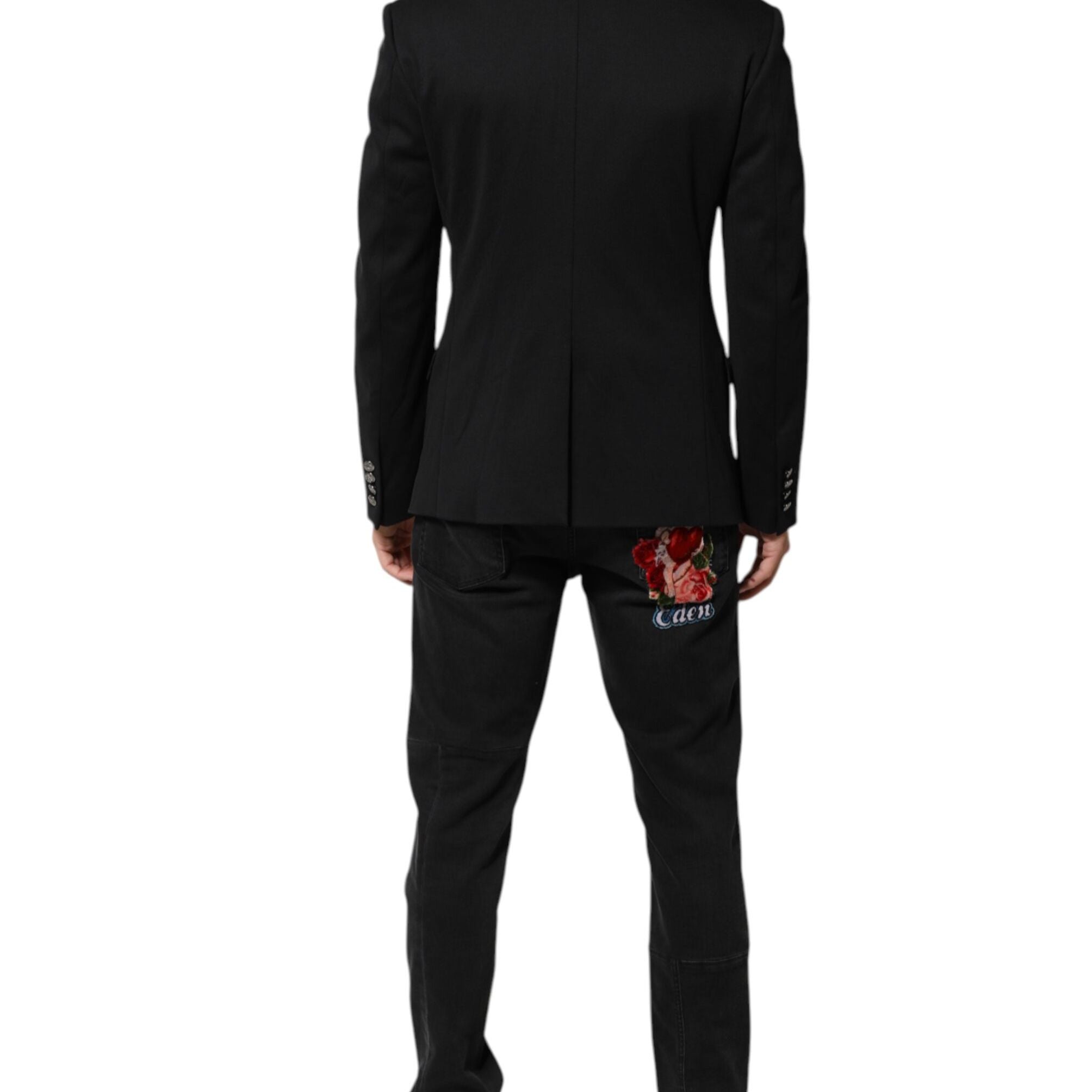 Dolce & Gabbana Dark Blue Cotton Men Jacket Coat Blazer Suit