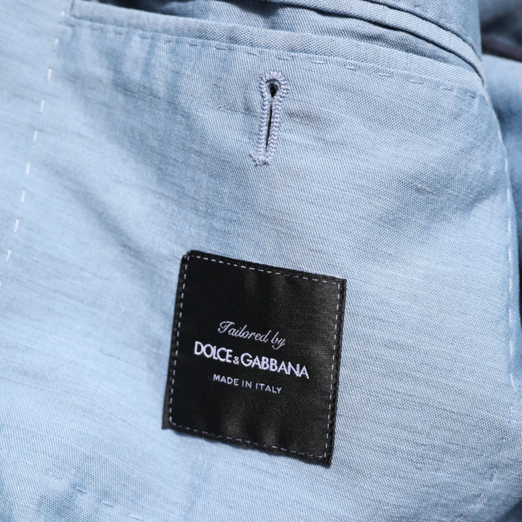 Dolce & Gabbana Light Blue Linen Double Breasted Men Jacket Blazer