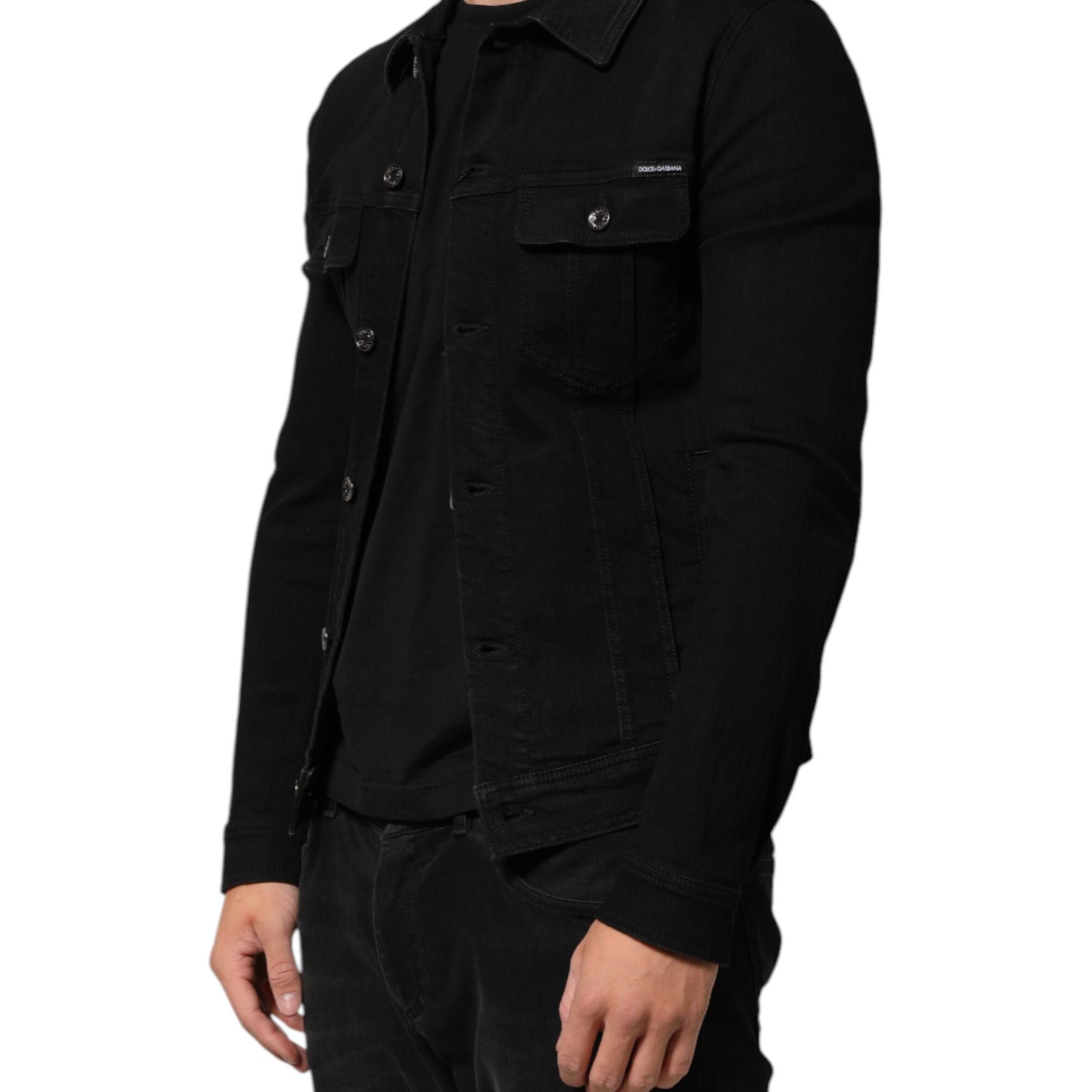 Dolce & Gabbana Black Cotton Denim Stretch Button Up Jacket