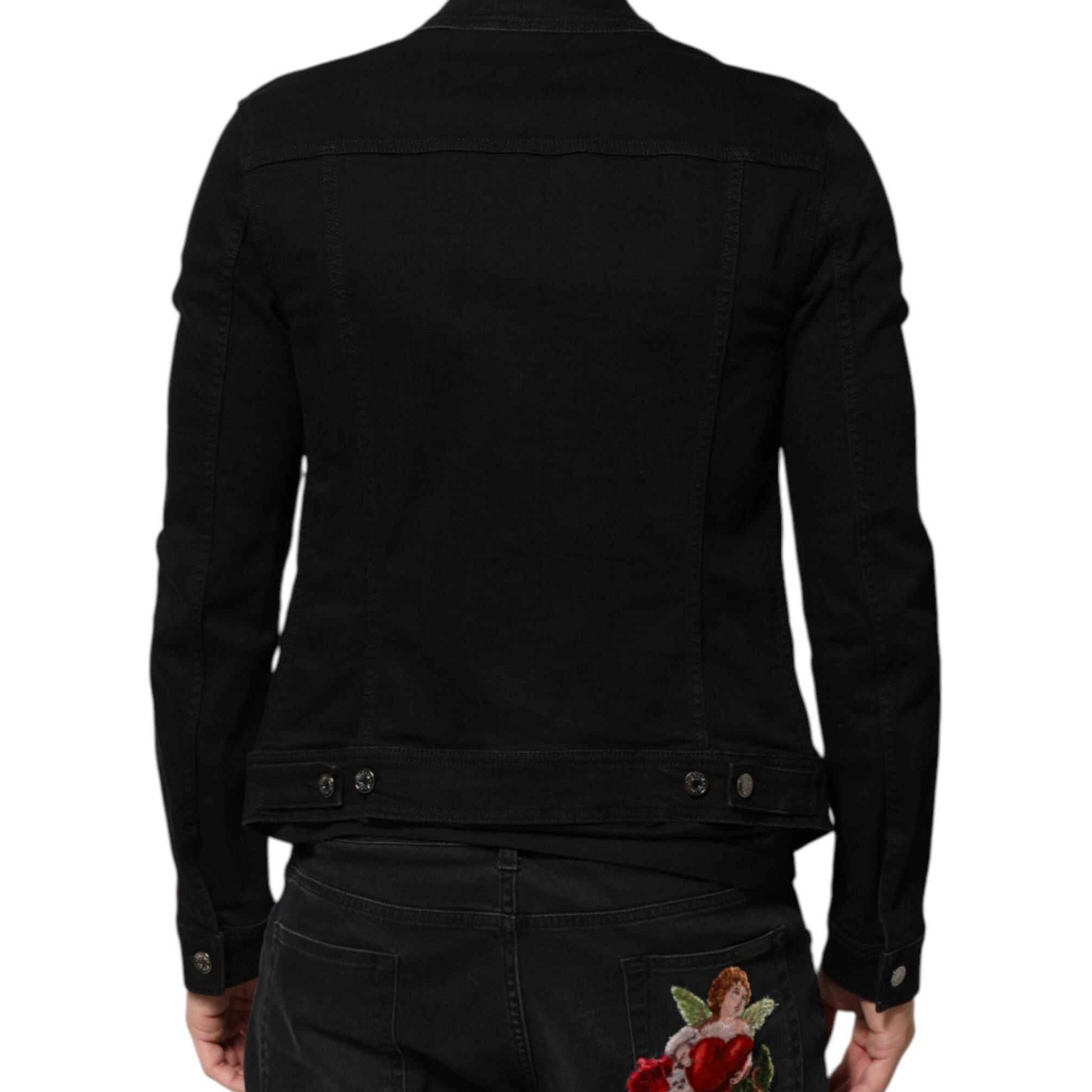 Dolce & Gabbana Black Cotton Denim Stretch Button Up Jacket