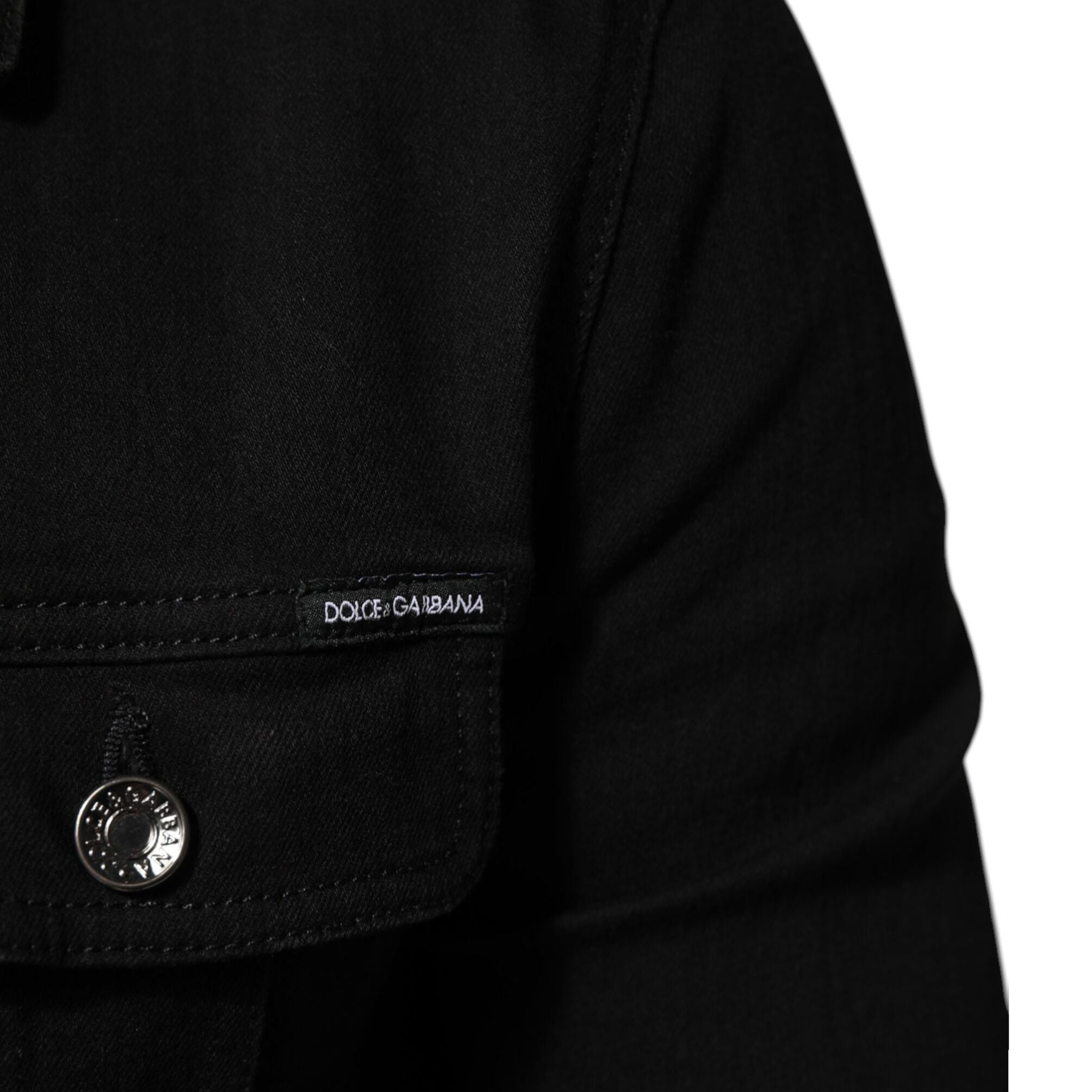 Dolce & Gabbana Black Cotton Denim Stretch Button Up Jacket