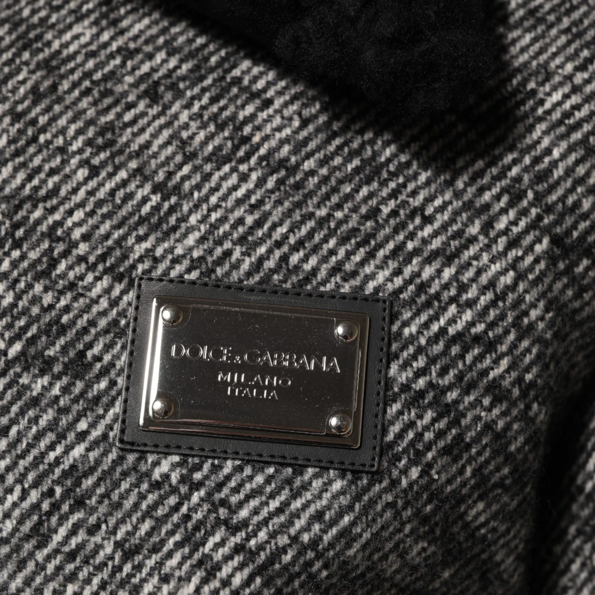 Dolce & Gabbana Gray Wool Herringbone Shearling Collar Bomber Jacket