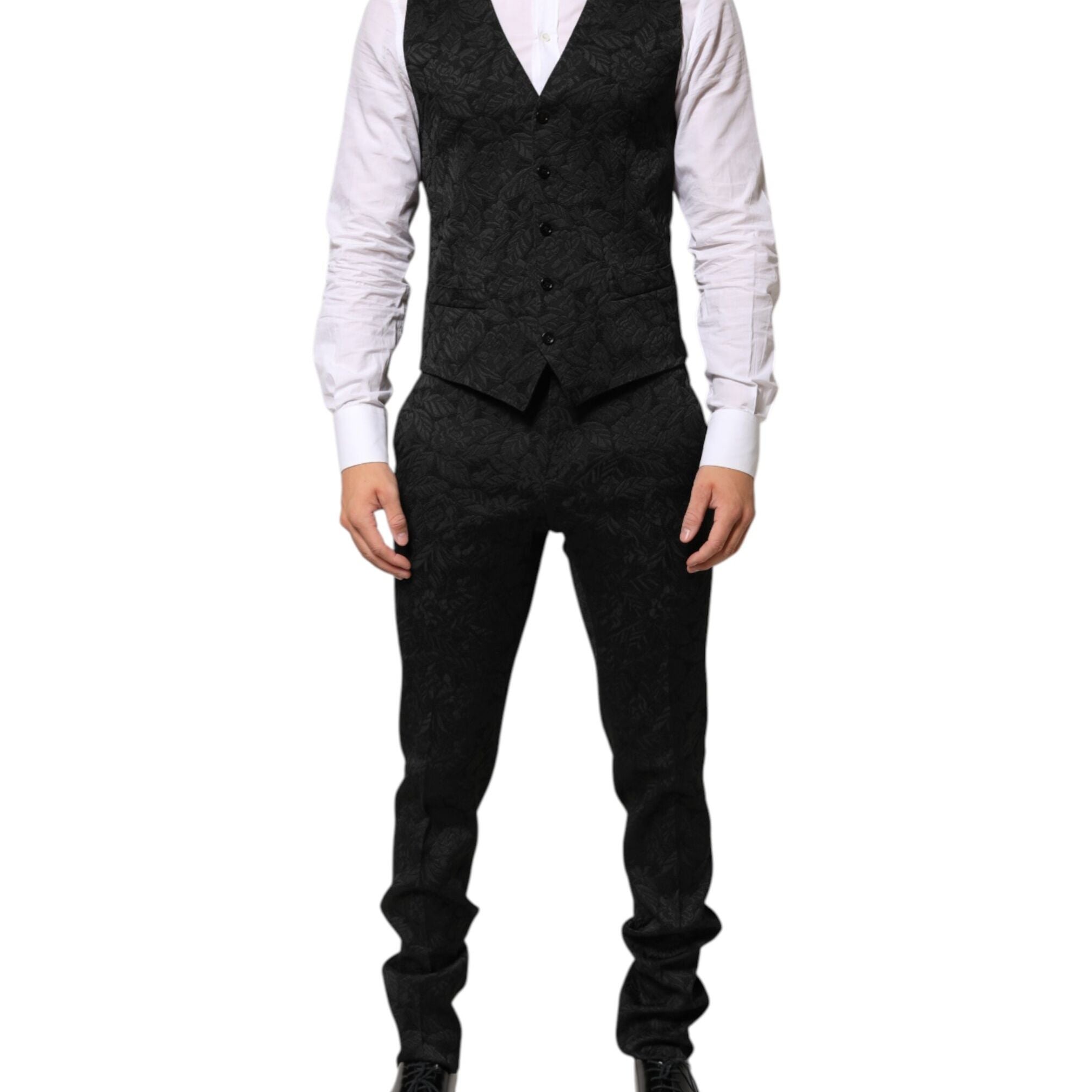 Dolce & Gabbana Black 3 Piece Brocade Jacquard Suit MARTINI