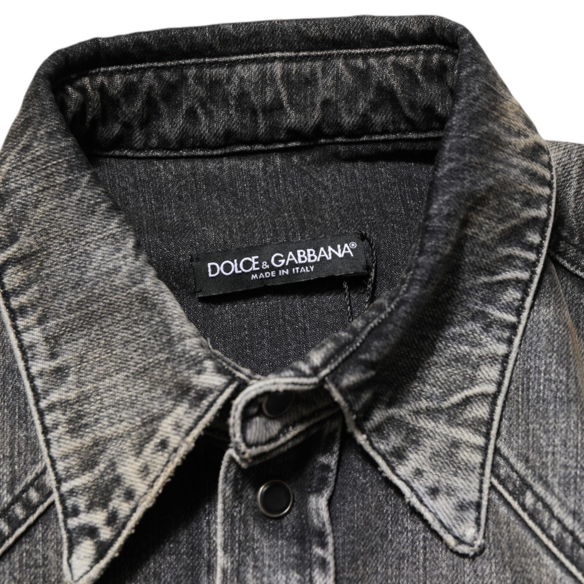Dolce & Gabbana Black Washed Cotton Snap Long Sleeve Casual Shirt