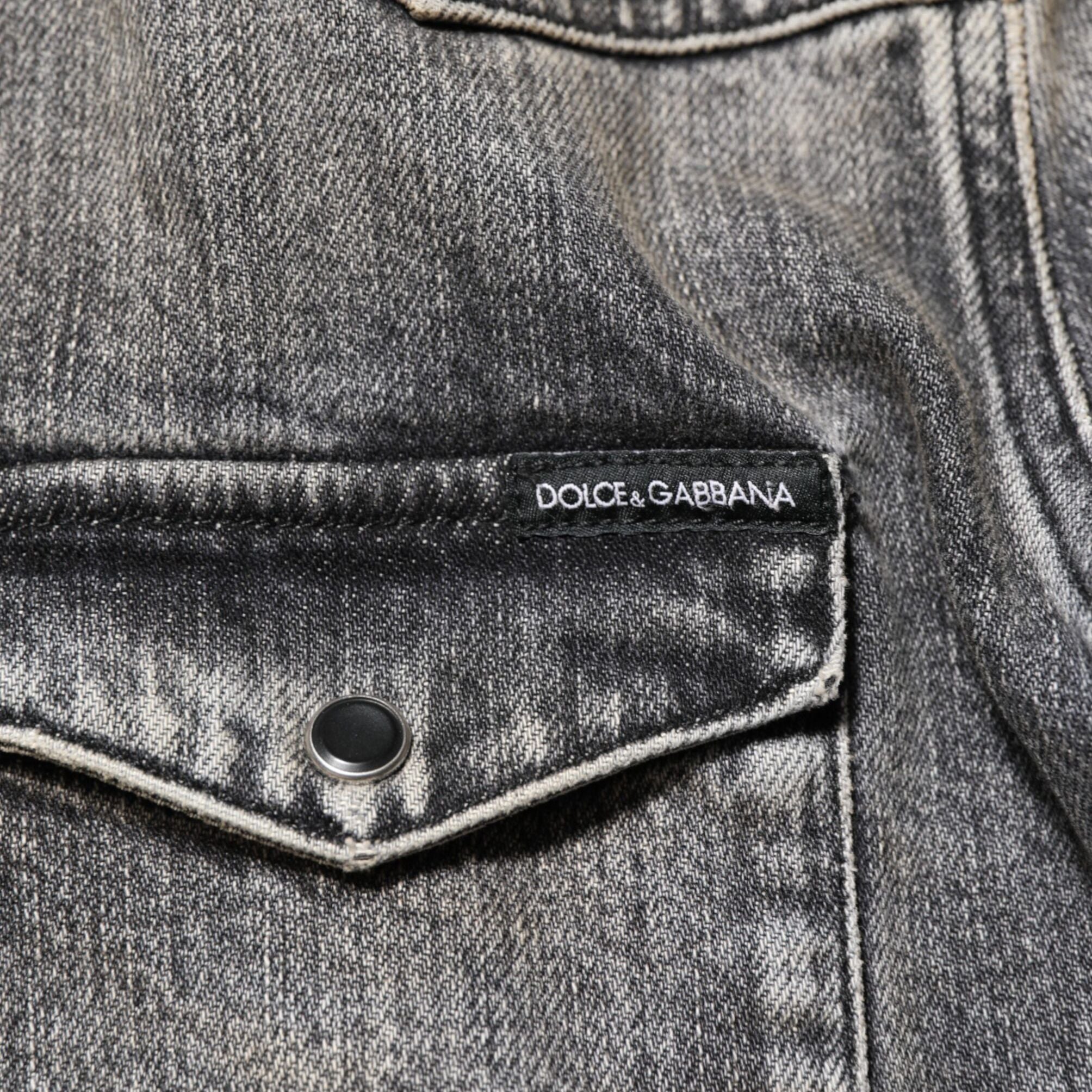 Dolce & Gabbana Black Washed Cotton Snap Long Sleeve Casual Shirt