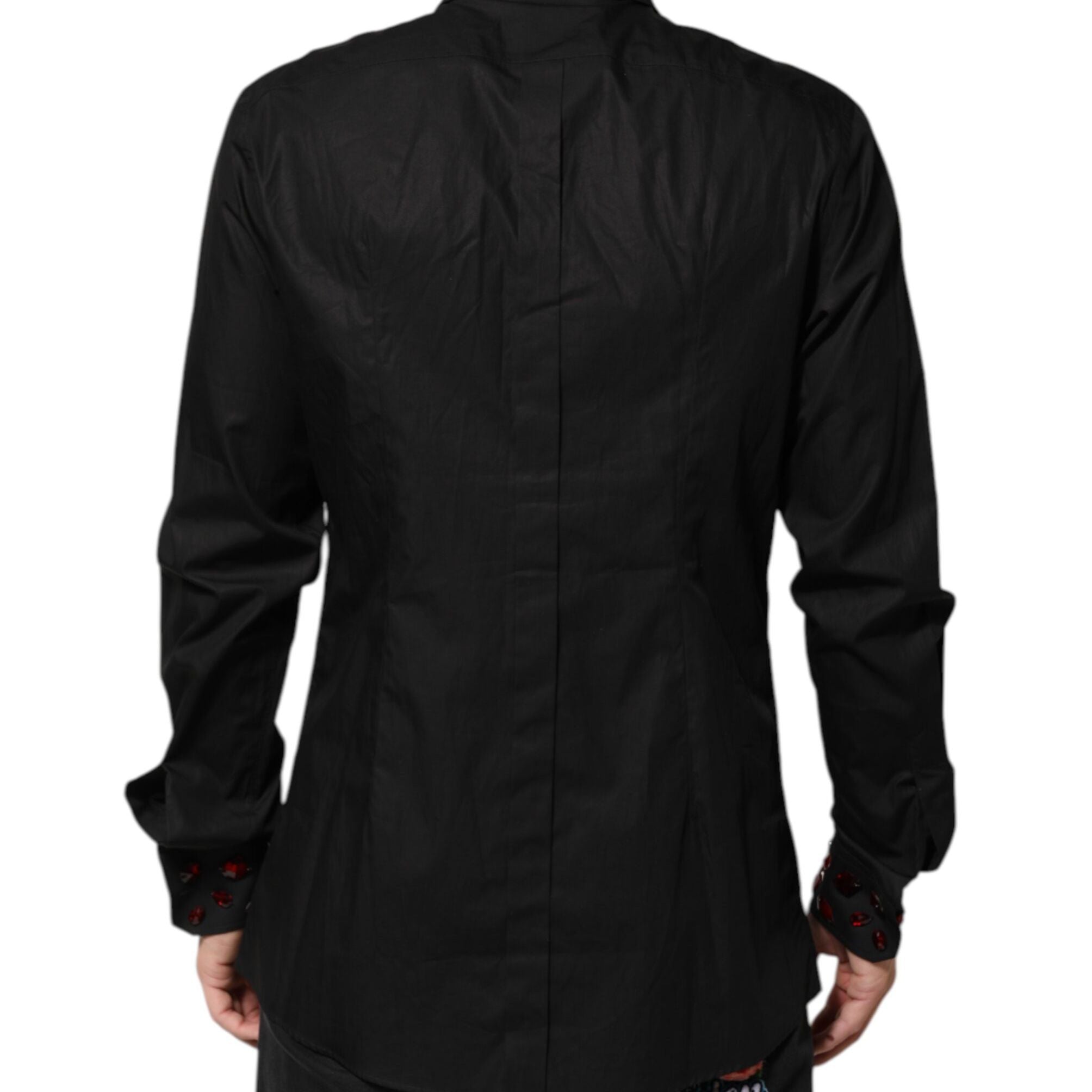 Dolce & Gabbana Black Cotton Embellished Collar Men’s Shirt