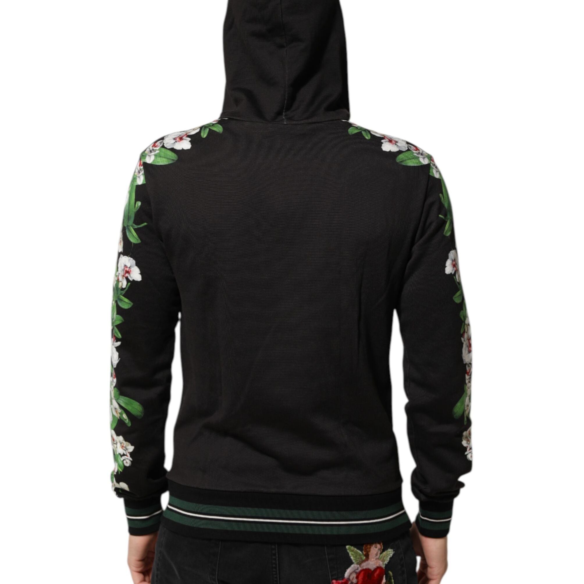 Dolce & Gabbana KING Black Orchid Floral Crown Logo Hoodie Sweater