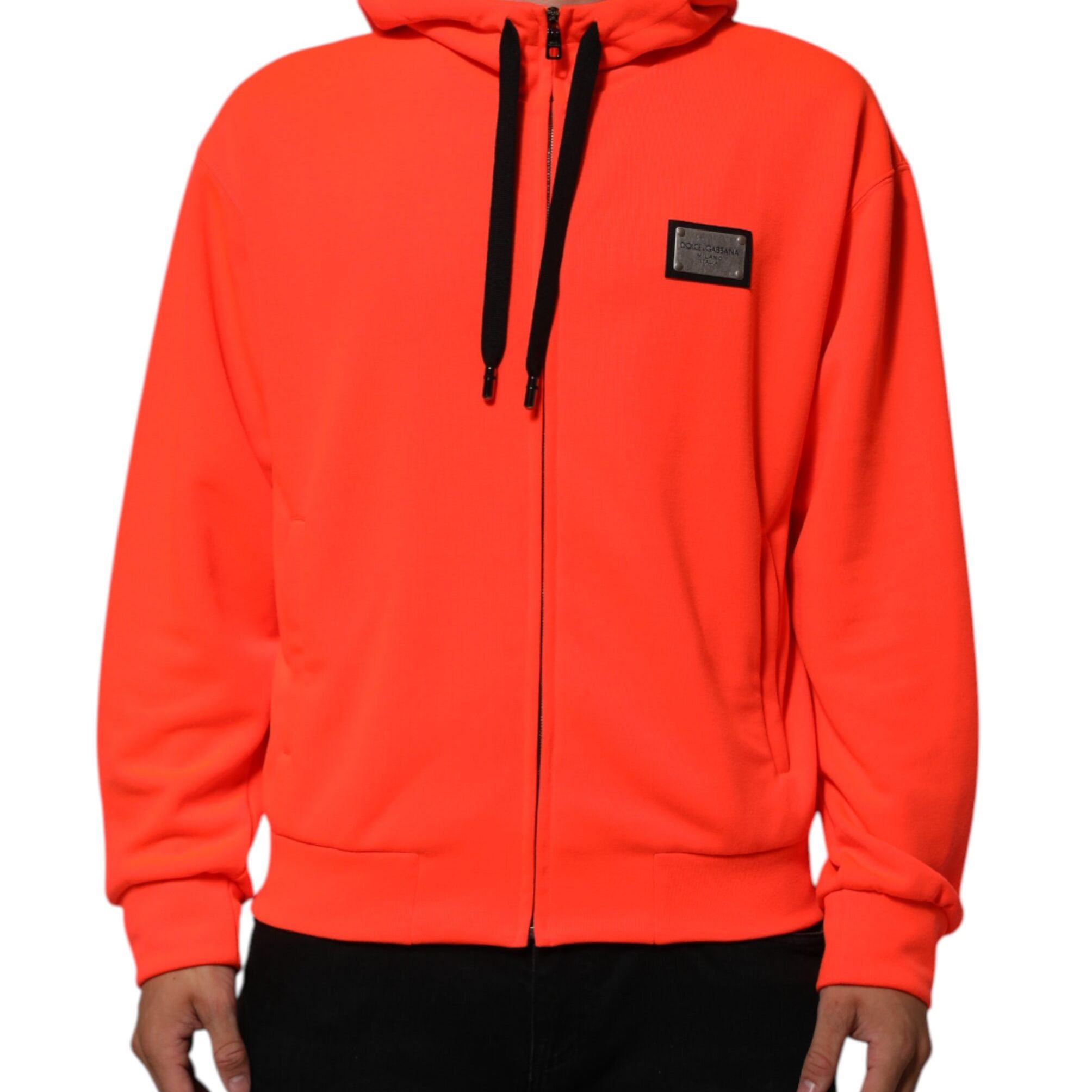 Dolce & Gabbana Red Fluorescent Polyester Logo Patch Hoodie Sweater