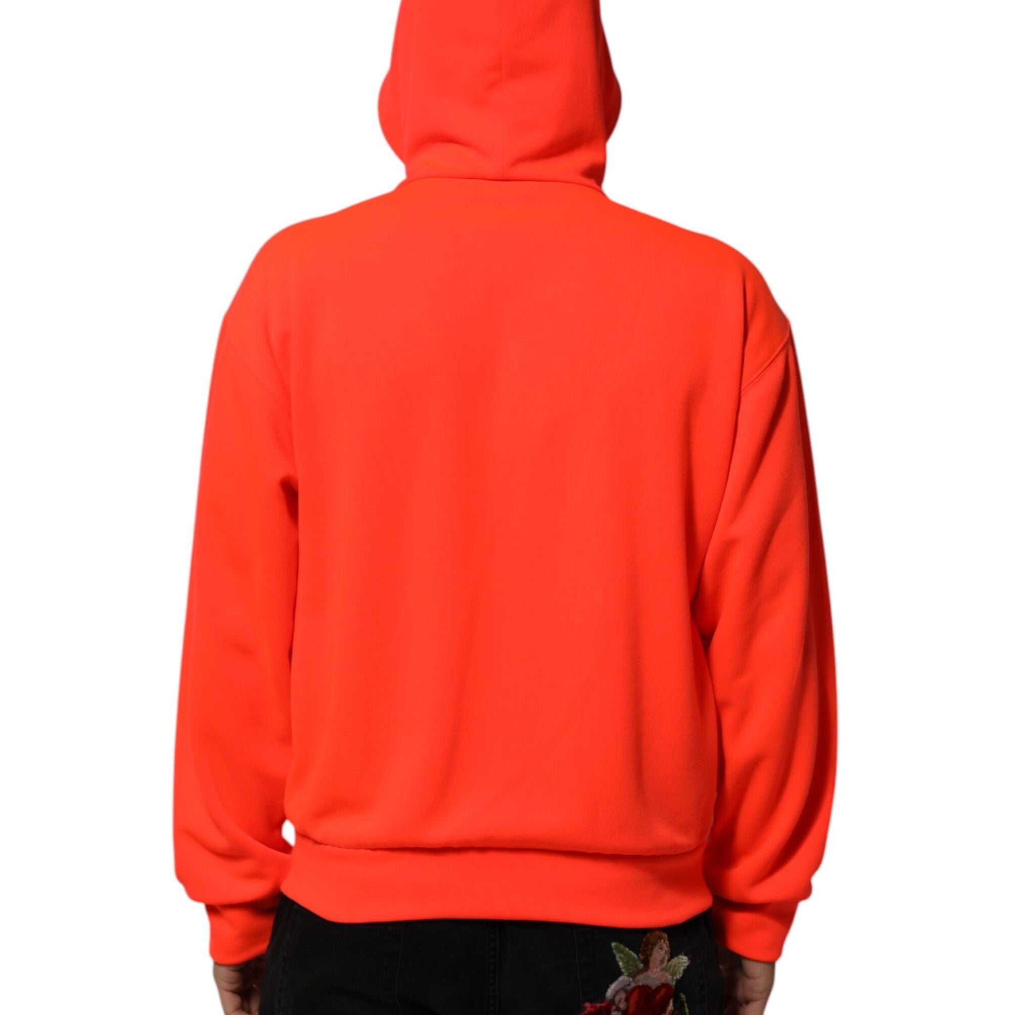 Dolce & Gabbana Red Fluorescent Polyester Logo Patch Hoodie Sweater