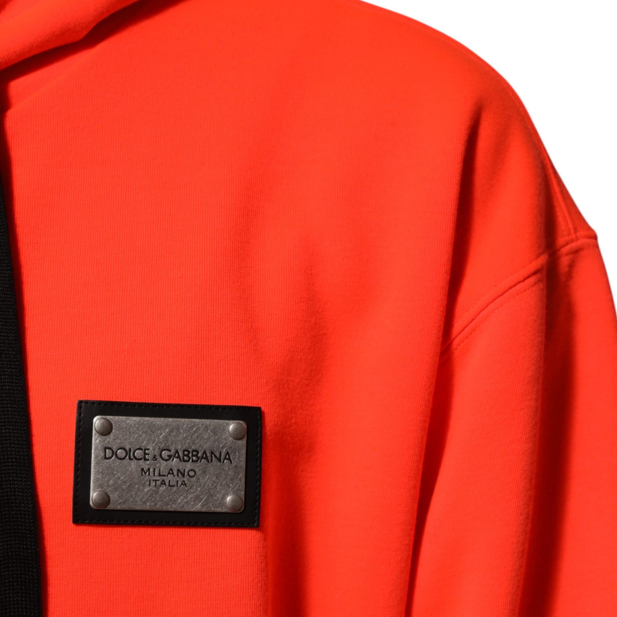 Dolce & Gabbana Red Fluorescent Polyester Logo Patch Hoodie Sweater