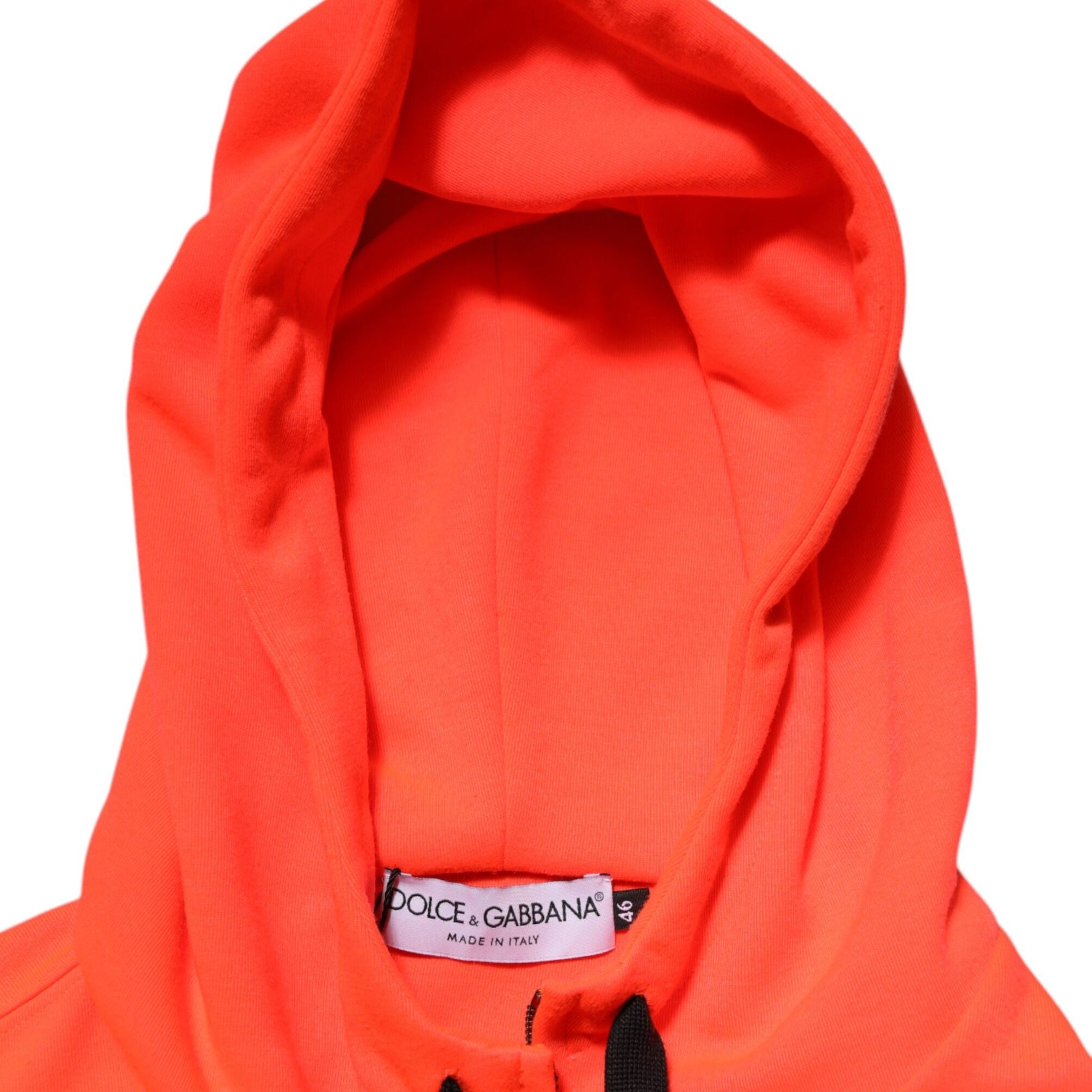 Dolce & Gabbana Red Fluorescent Polyester Logo Patch Hoodie Sweater