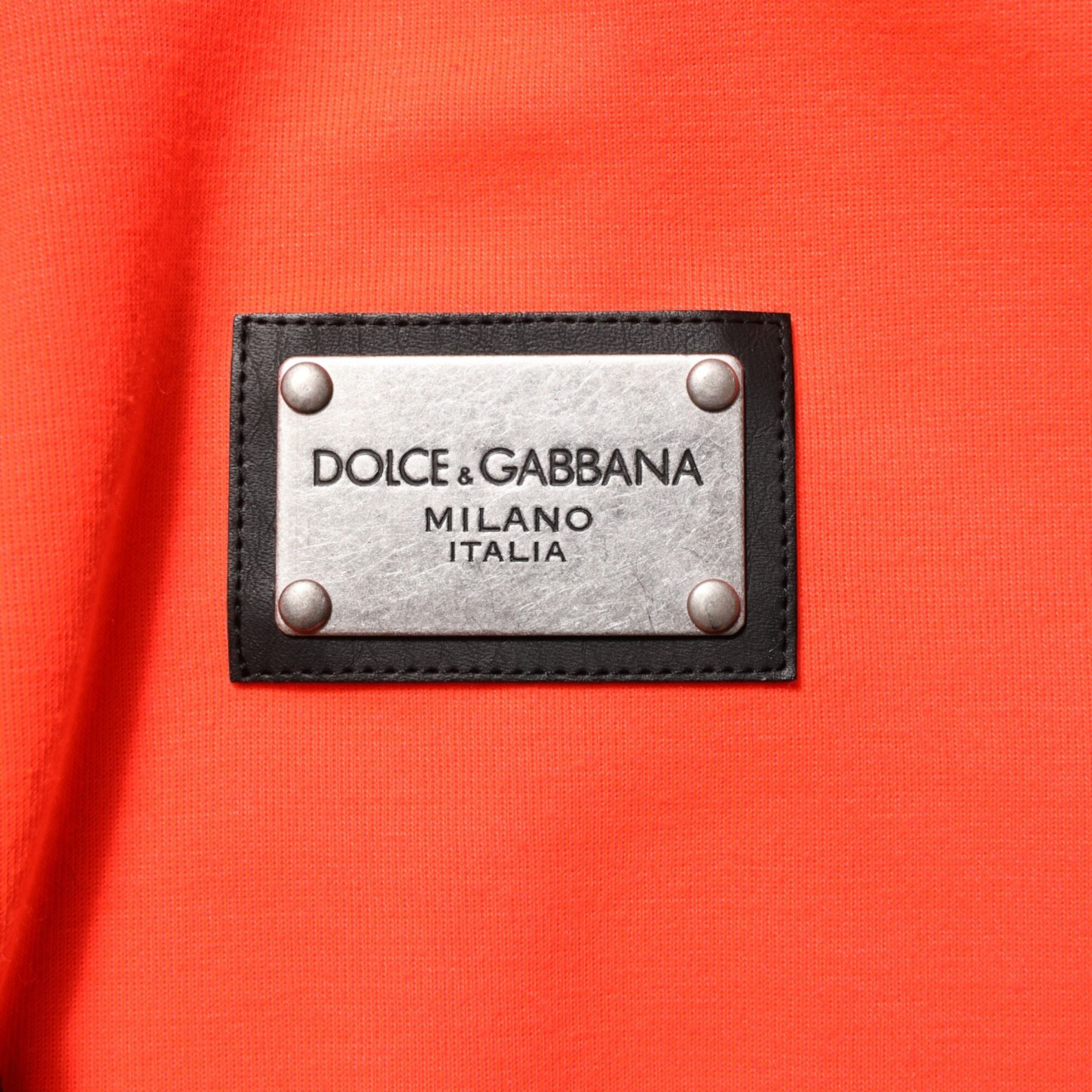 Dolce & Gabbana Red Fluorescent Polyester Logo Patch Hoodie Sweater