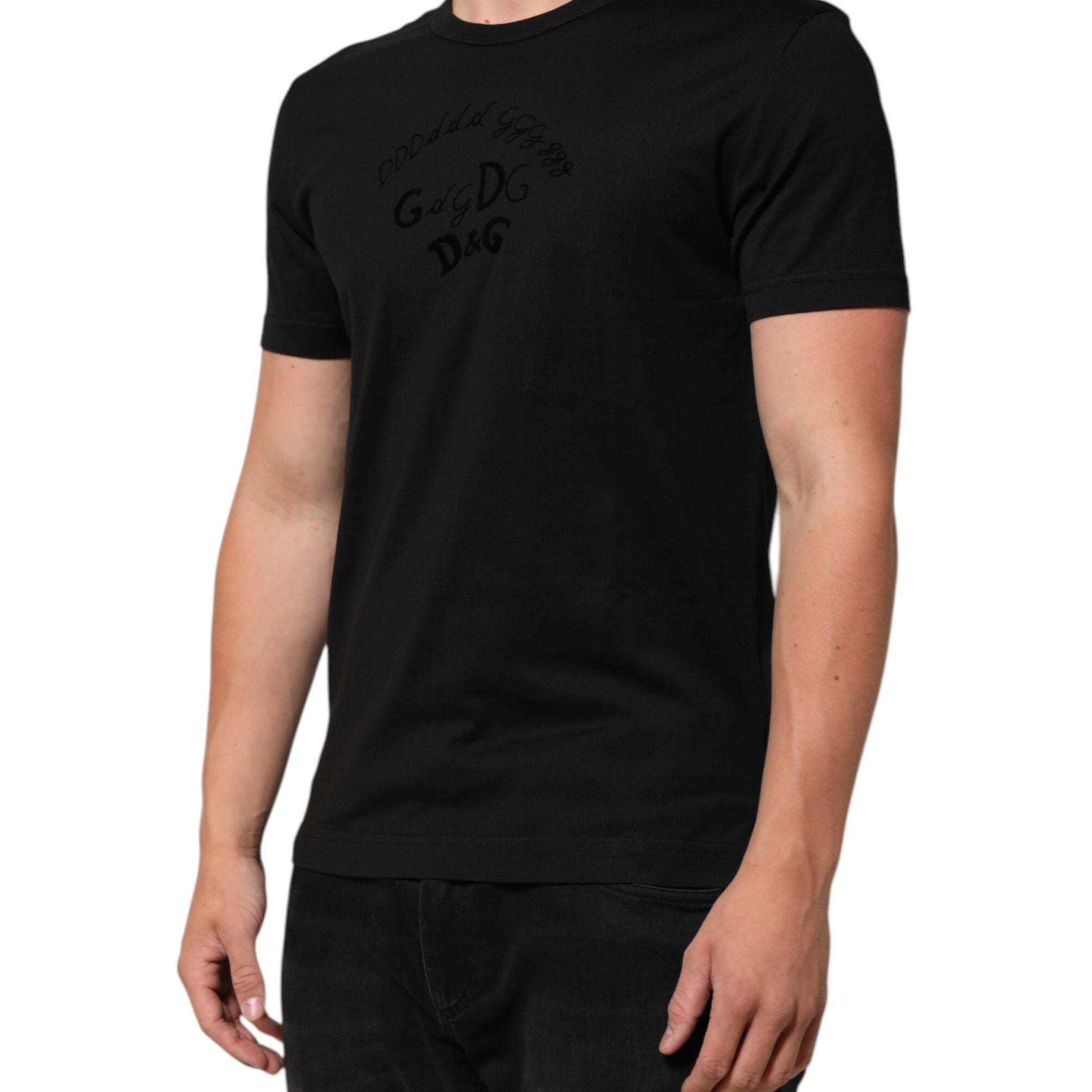 Dolce & Gabbana Black Cotton Velvet Logo Print Men T-shirt