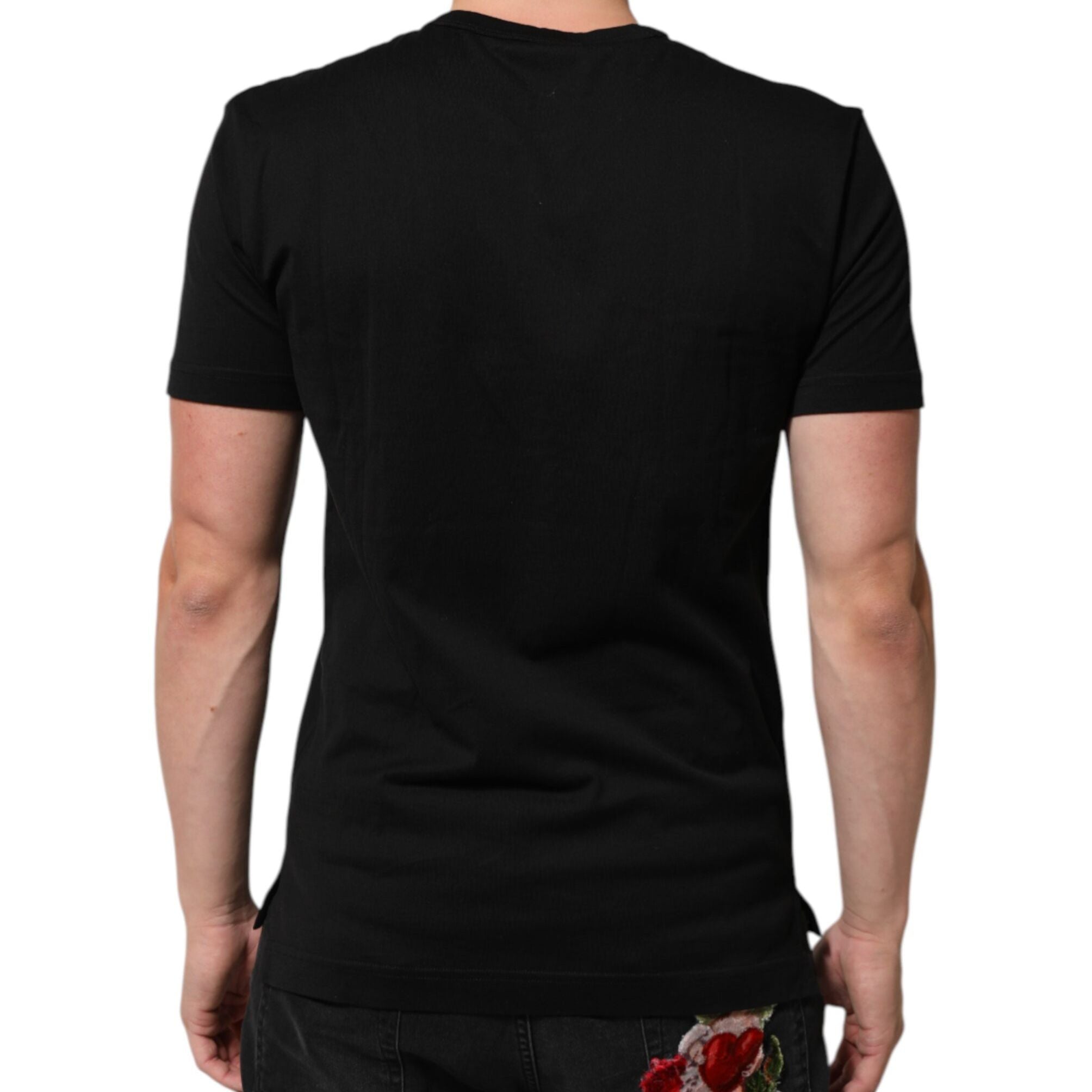 Dolce & Gabbana Black Cotton Velvet Logo Print Men T-shirt