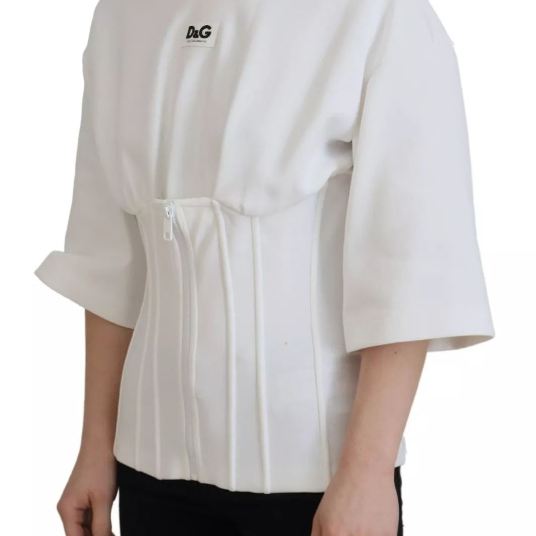 Dolce & Gabbana White Cotton Corset Stretch Top T-shirt