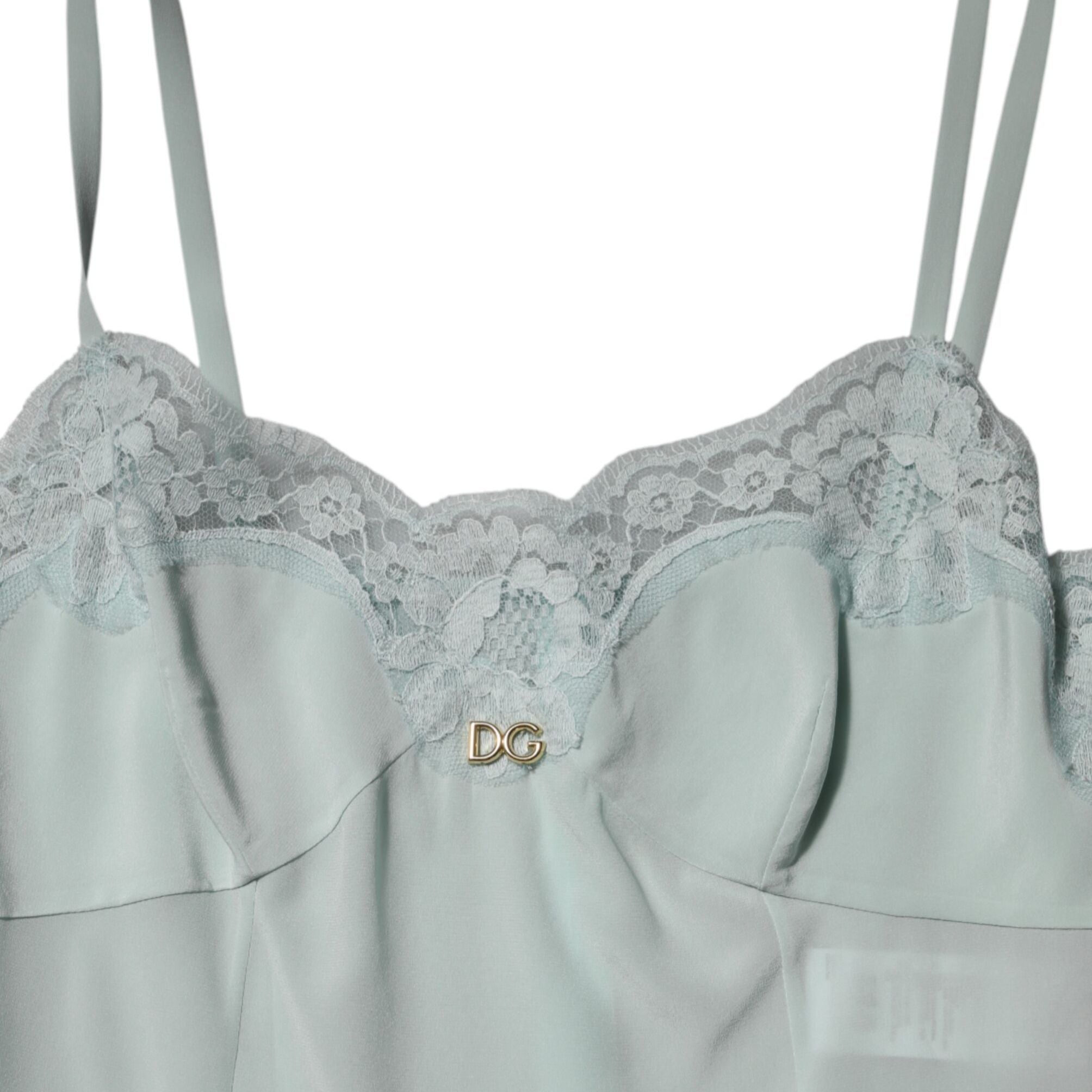 Dolce & Gabbana Light Blue Silk Lace Midi Bodycon Slip Dress