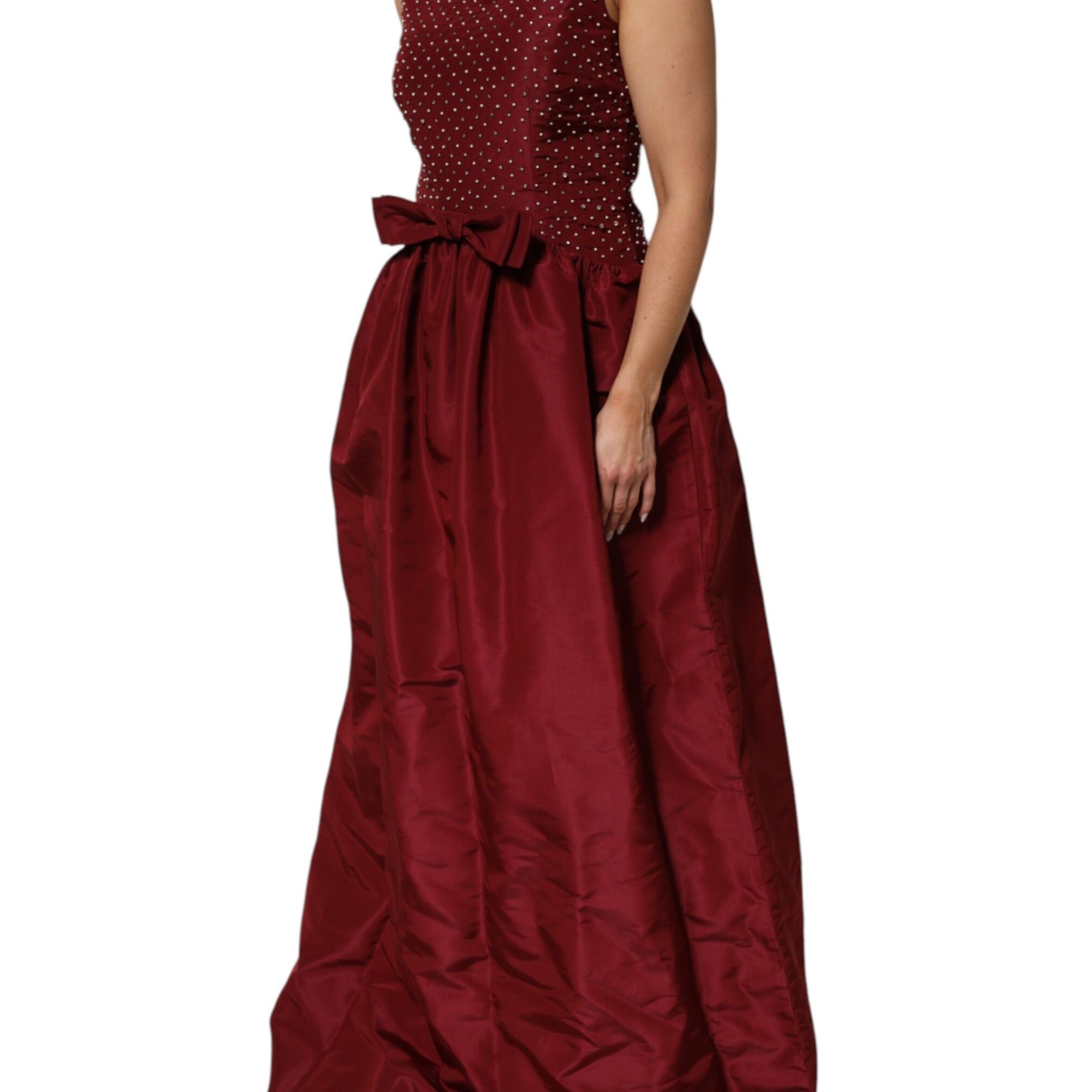 Dolce & Gabbana Burgundy Silk Beaded Evening Gown Dress