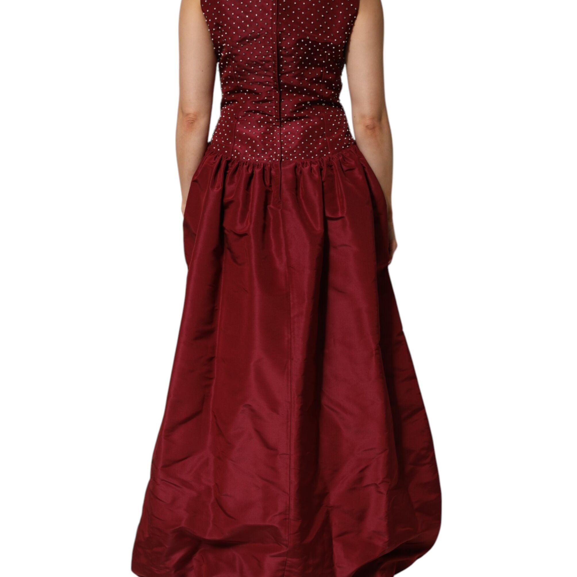 Dolce & Gabbana Burgundy Silk Beaded Evening Gown Dress
