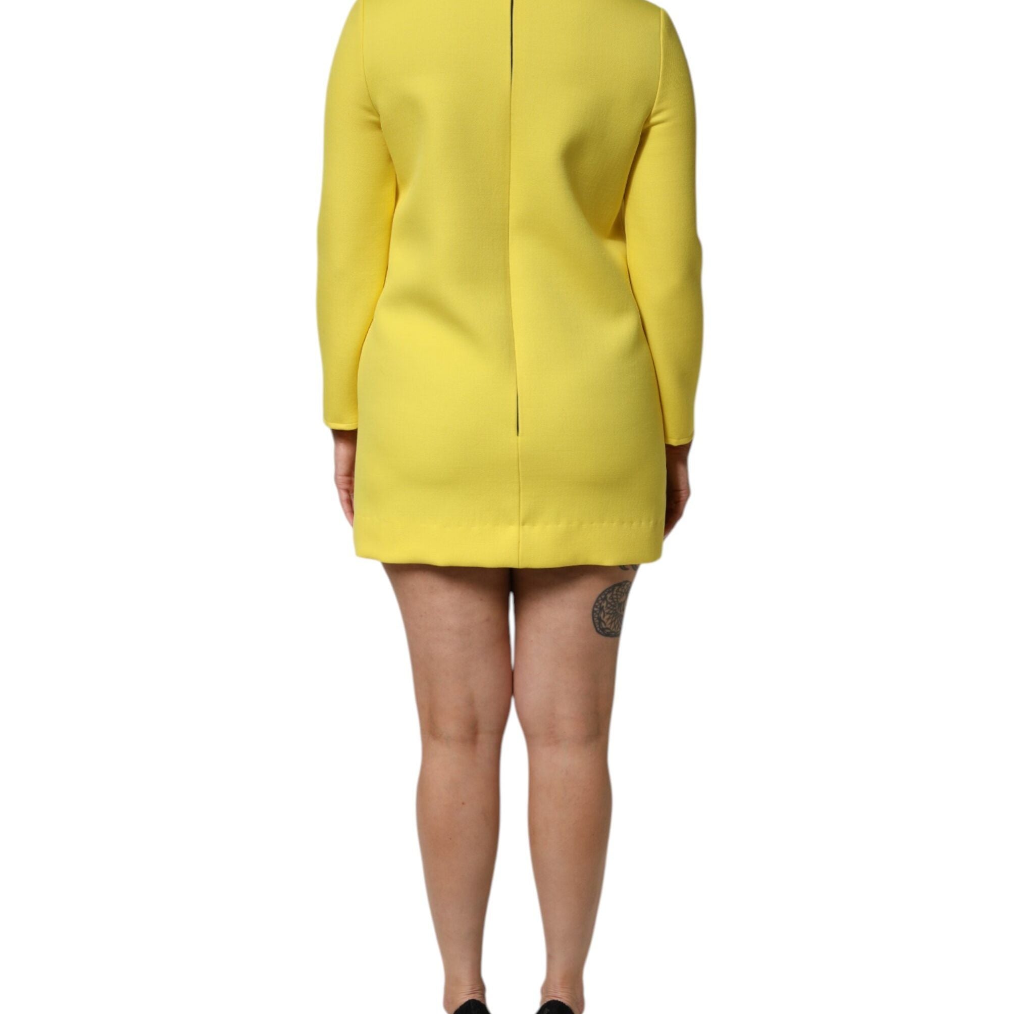 Dolce & Gabbana Yellow Viscose Acetate Mini Long Sleeve Dress