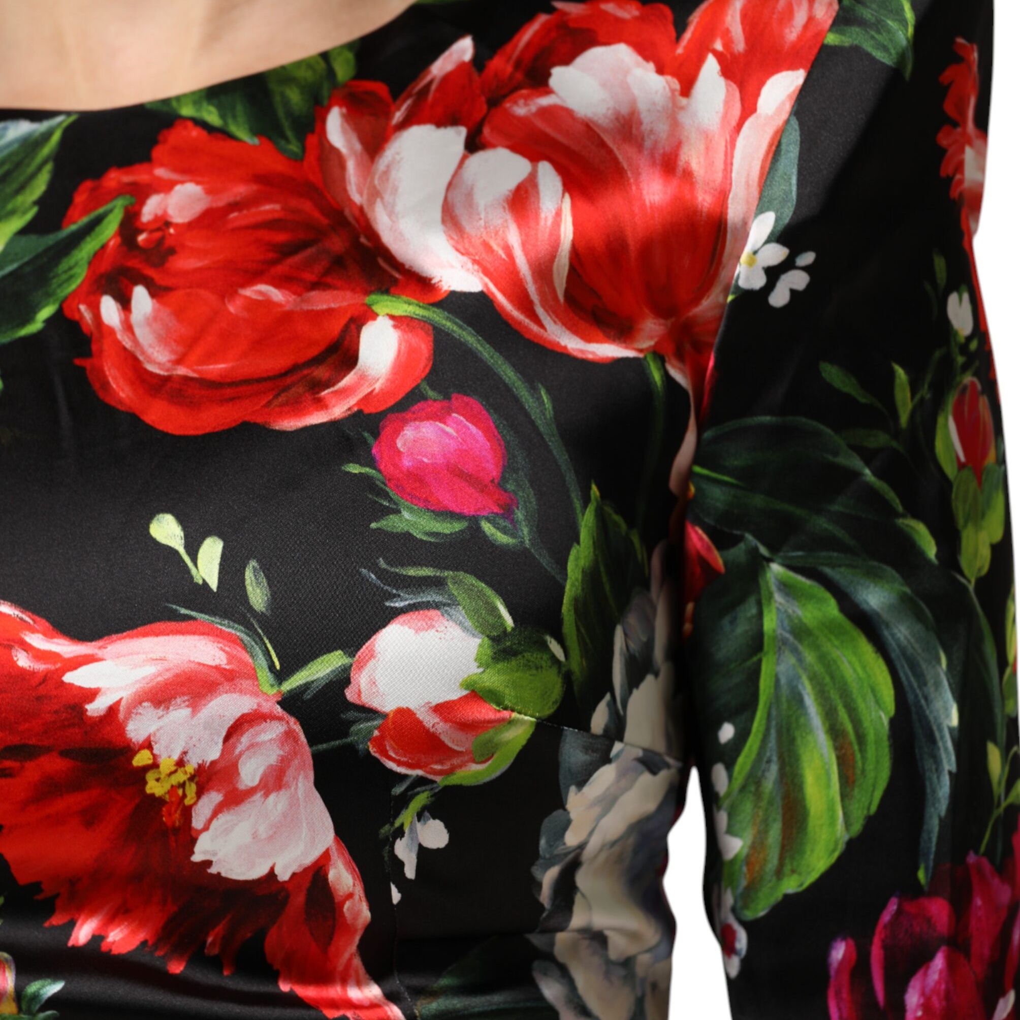 Dolce & Gabbana Black Floral Fiori Pittorici Mini Bodycon Dress