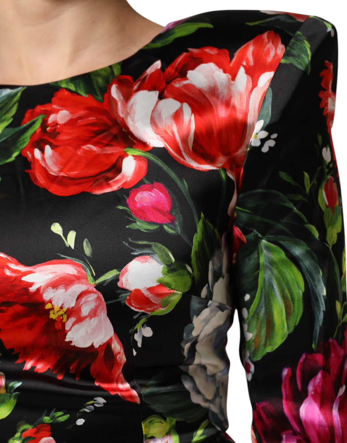 Dolce & Gabbana Black Floral Fiori Pittorici Mini Bodycon Dress