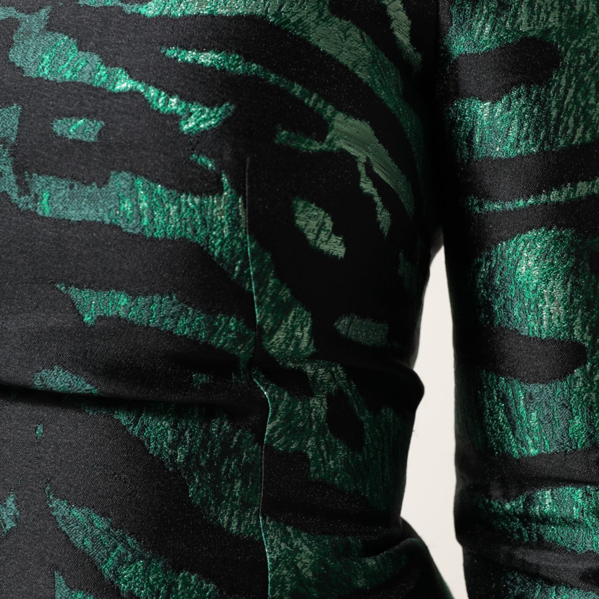Dolce & Gabbana Black Green Metallic Jacquard Mini Long Dress