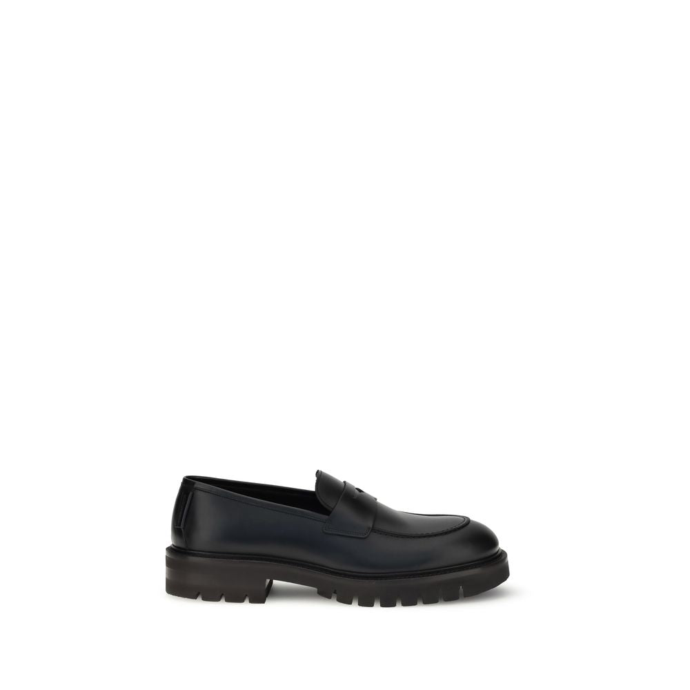 Ferragamo Black Calf Leather Bos Taurus Slip-On Loafers