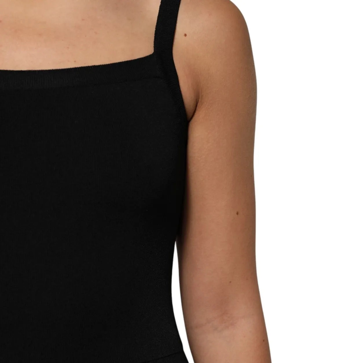 Laneus Black Square Neck Bodycon Ruched Mini Dress