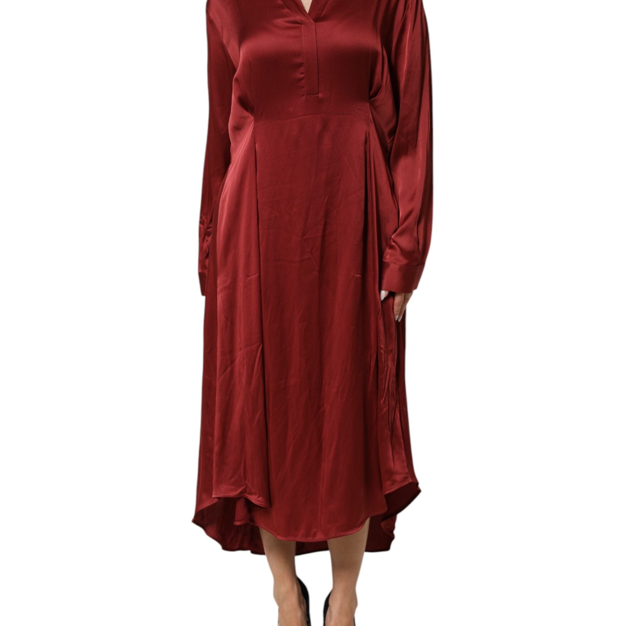 Fabiana Filippi Burgundy Acetate Viscose Satin Long Dress
