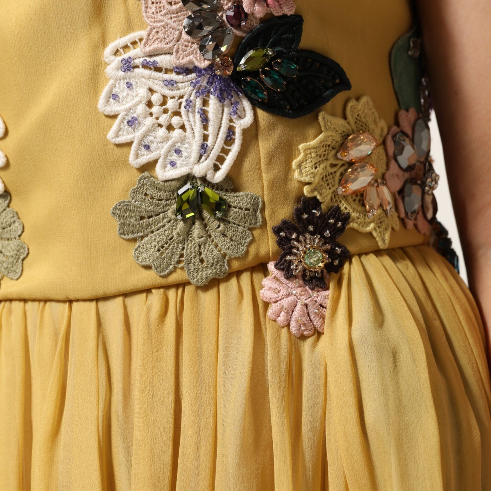 Dolce & Gabbana Yellow Silk Floral Embroidered Maxi Dress