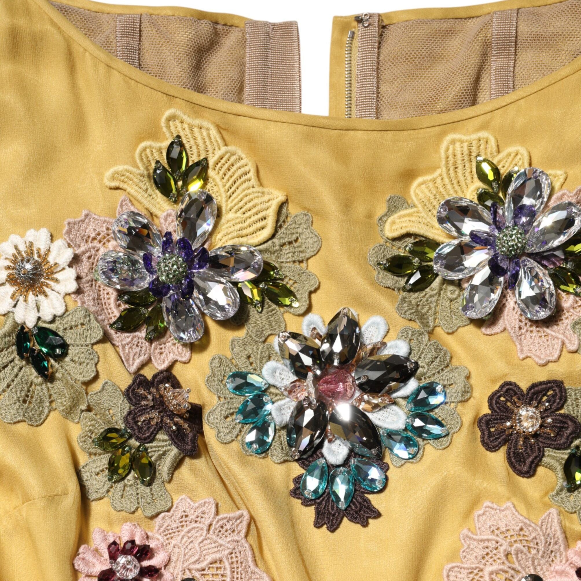 Dolce & Gabbana Yellow Silk Floral Embroidered Maxi Dress