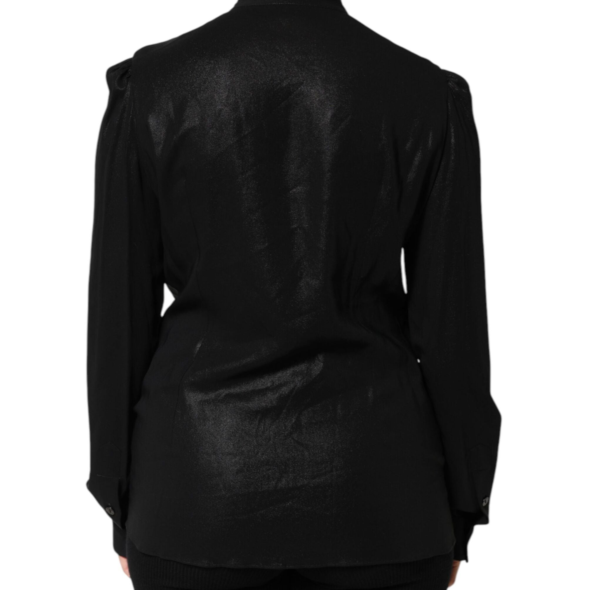 Dolce & Gabbana Black Viscose Long Sleeve Tie Neck Blouse Top