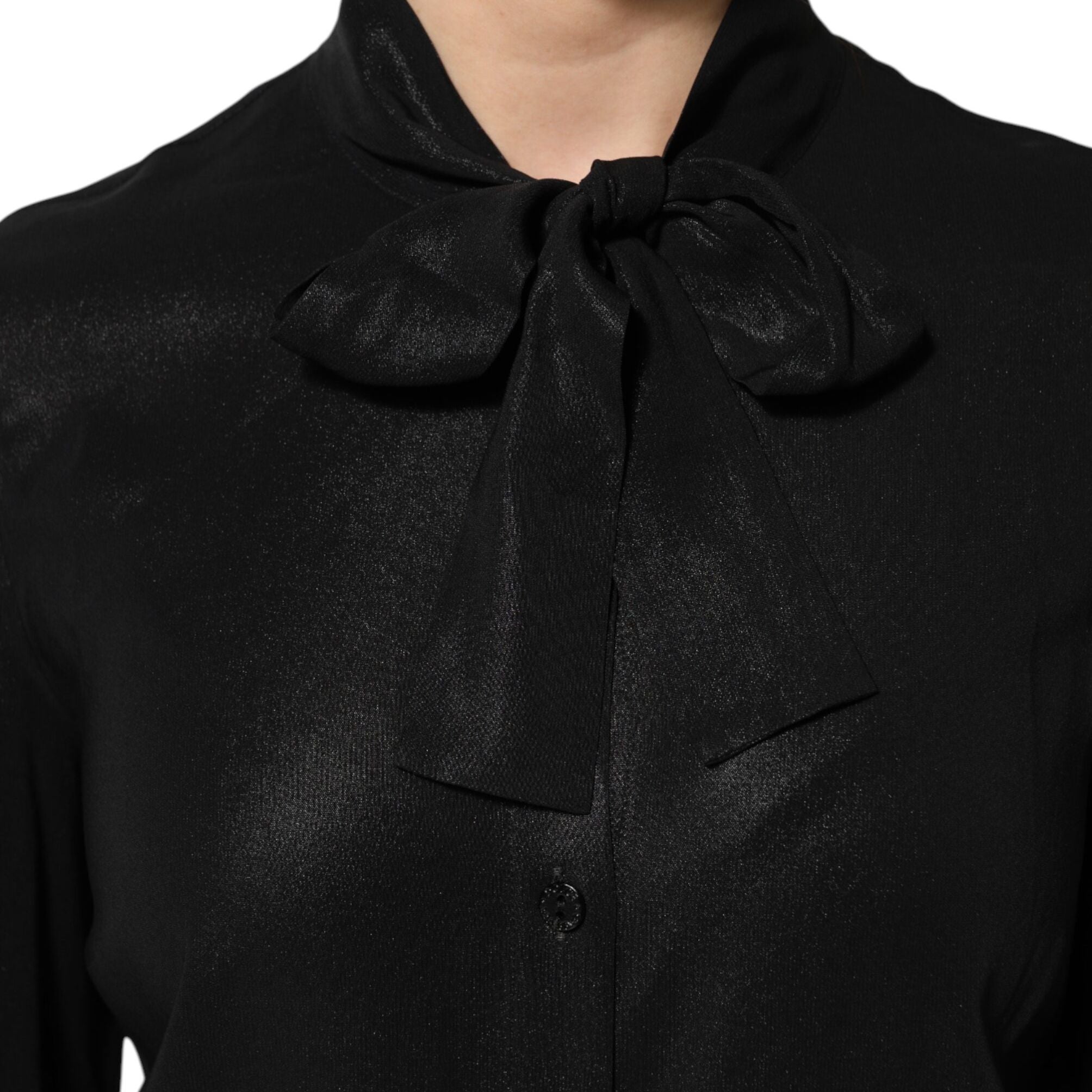 Dolce & Gabbana Black Viscose Long Sleeve Tie Neck Blouse Top