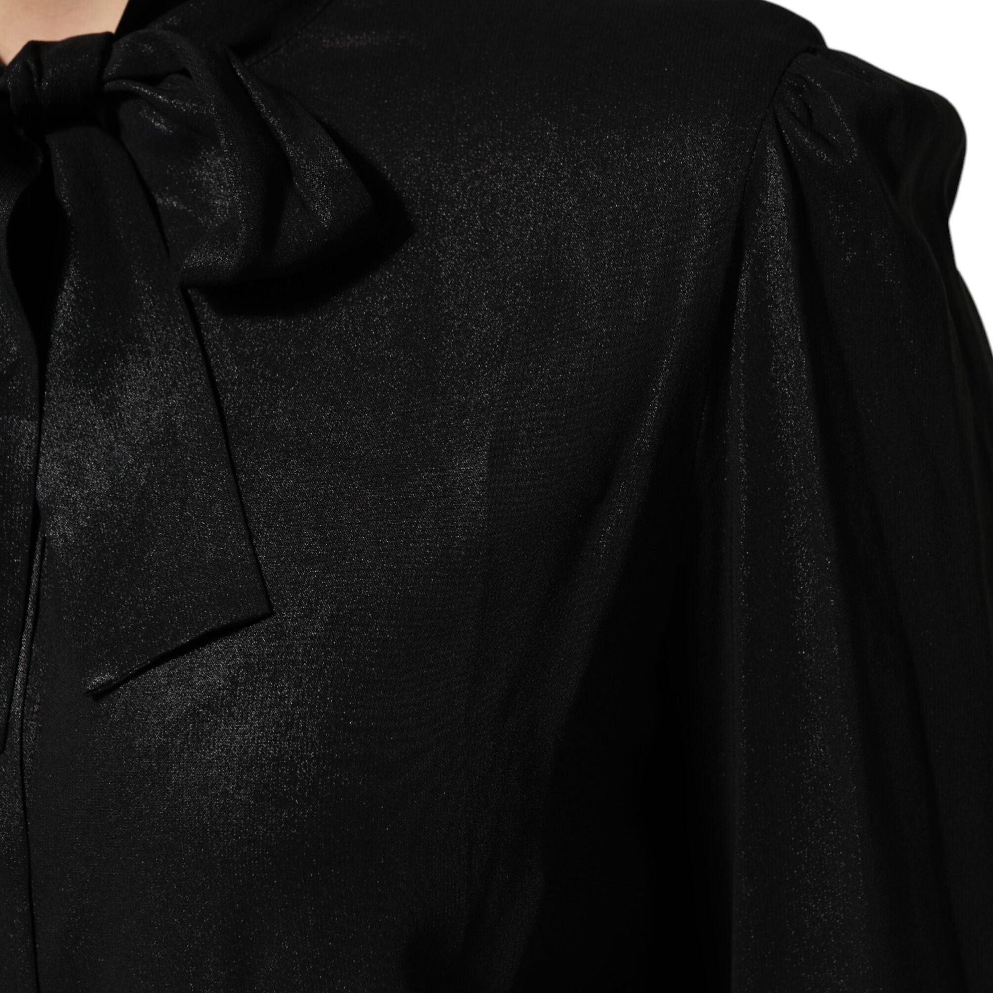 Dolce & Gabbana Black Viscose Long Sleeve Tie Neck Blouse Top