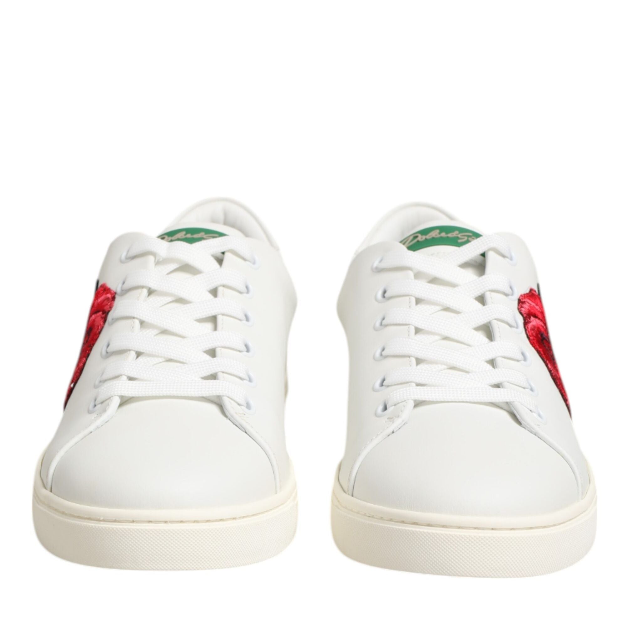 Dolce & Gabbana White Leather Rose Embroidery Low-Top Shoes