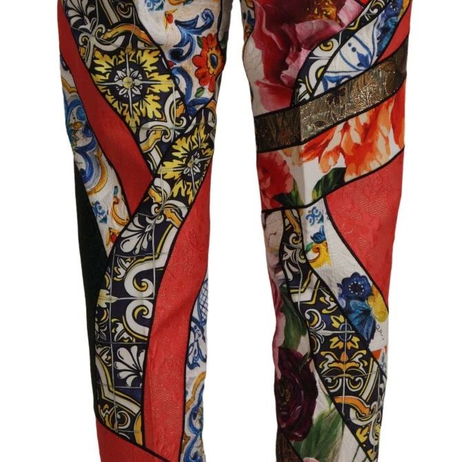 Dolce & Gabbana Multicolor Patchwork Jacquard High Waist Pants