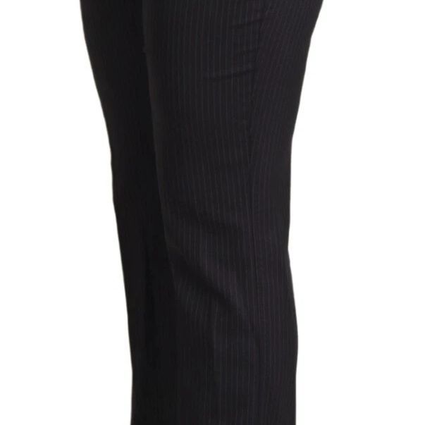 Dolce & Gabbana Black Stripes Mid Waist Trouser Pants