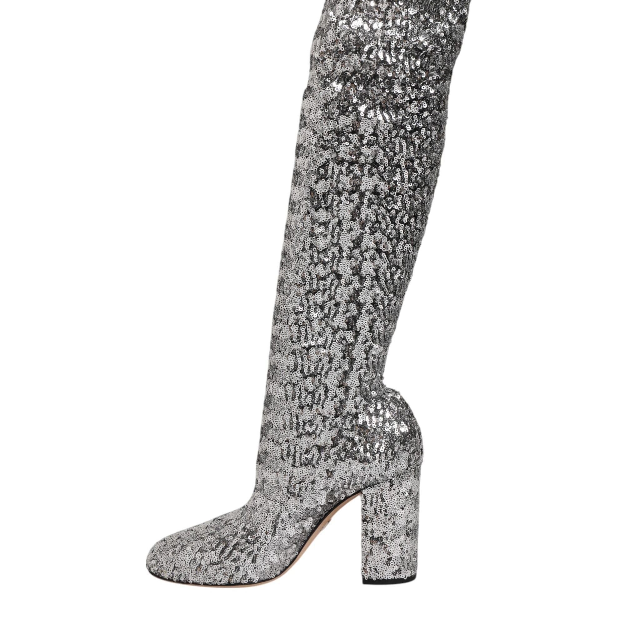 Dolce & Gabbana Shoes Silver Sequins Glitter High Heel Boot Shoes