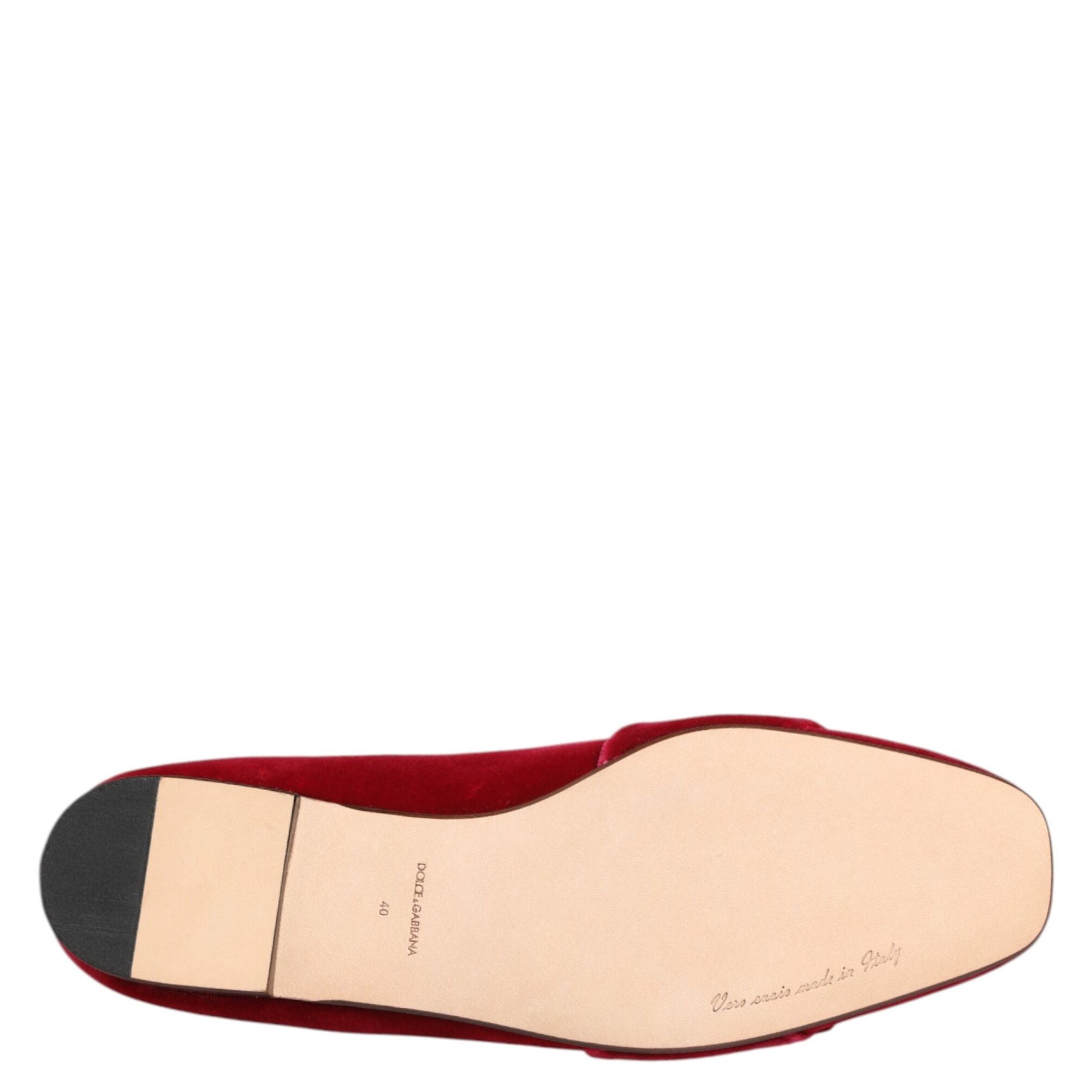 Dolce & Gabbana Red Velvet Crystal Buckle Loafers Flats Shoes