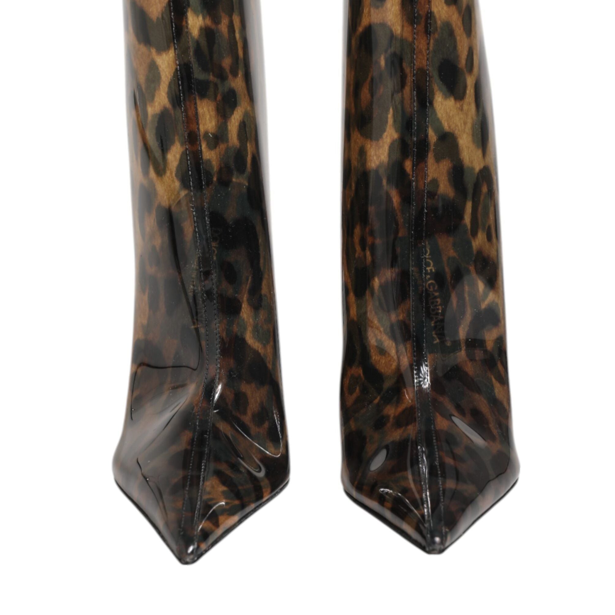 Dolce & Gabbana Leopard Print PVC Pointed Toe Boots Shoes